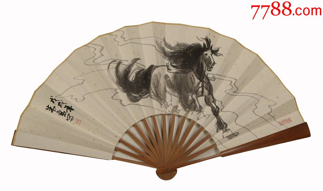 【中美协会员朱勇扇面专场】骏马图折扇