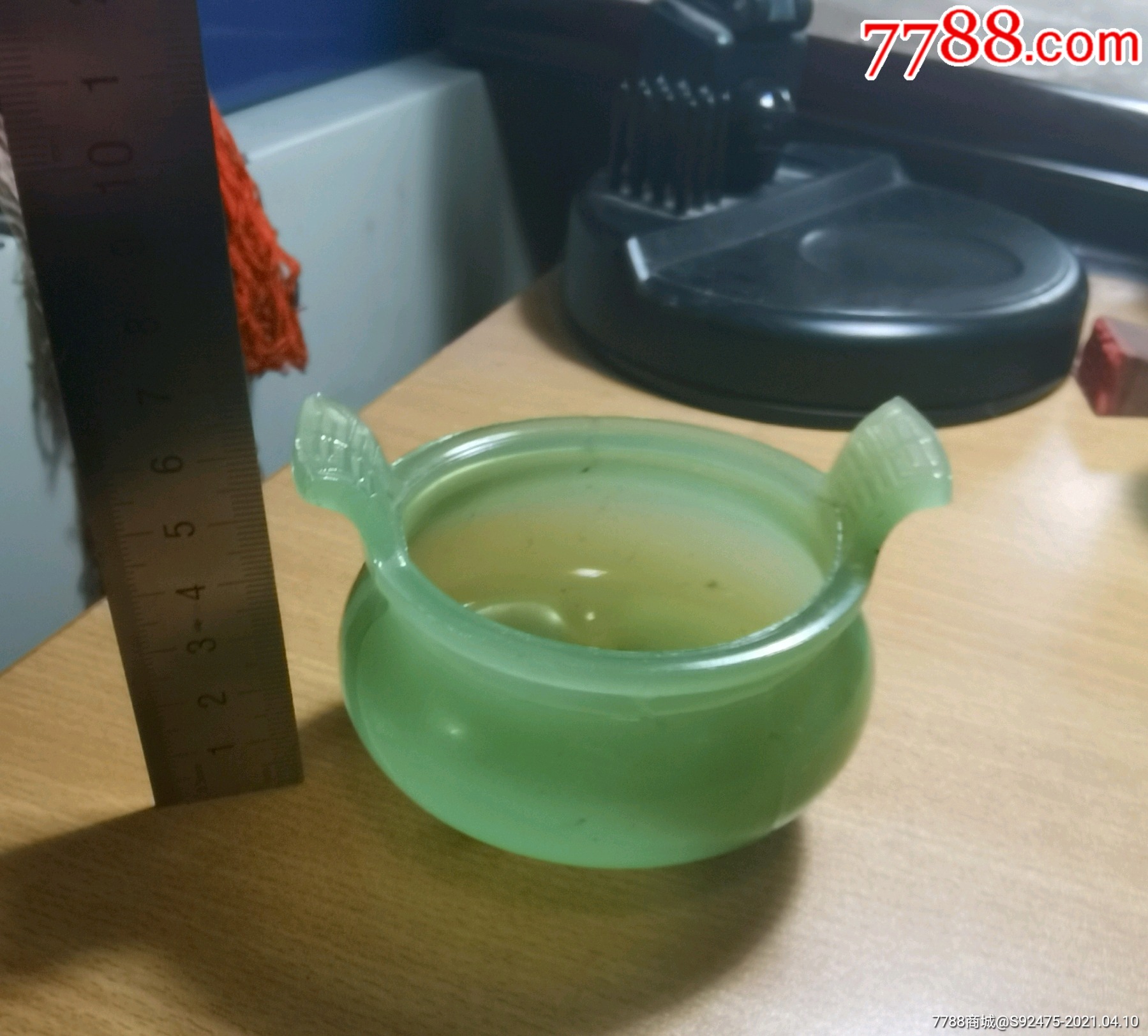 民国绿色琉璃寿耳香炉一支_价格230元【庆元雅集之乐在其中】_第1张