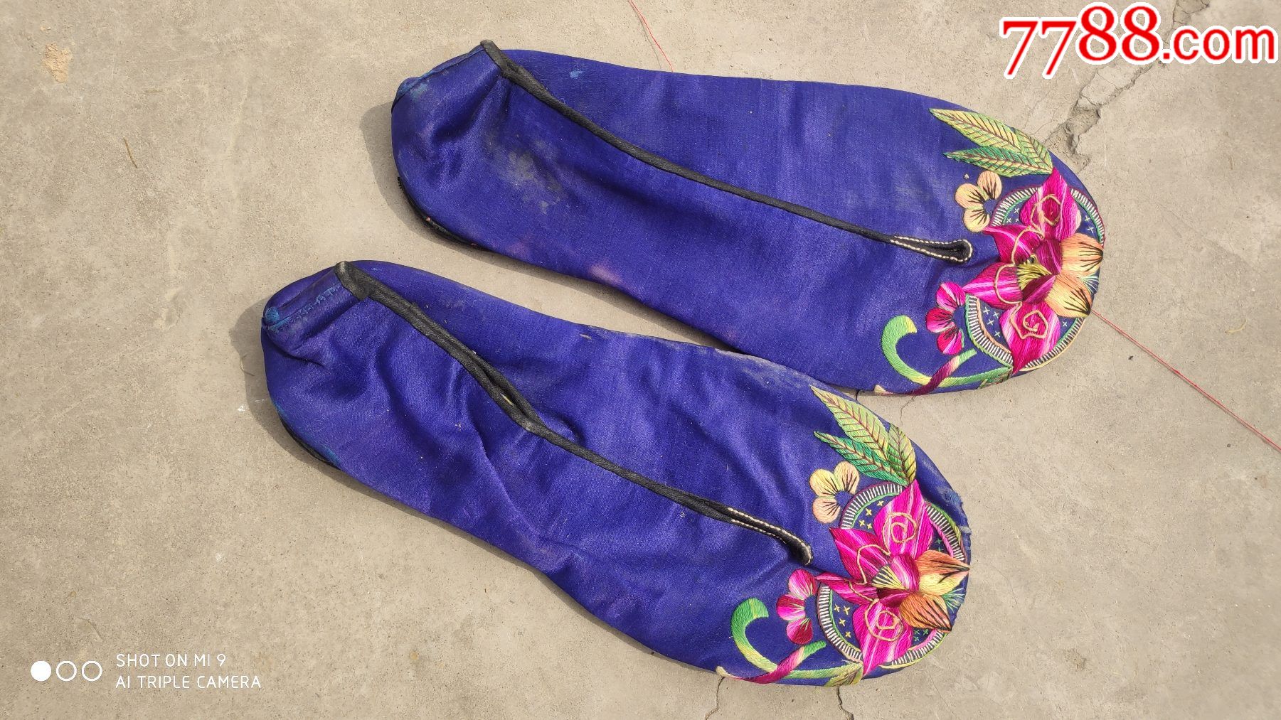 男女鞋靴古代绣花鞋一双绒面蓝色22厘米