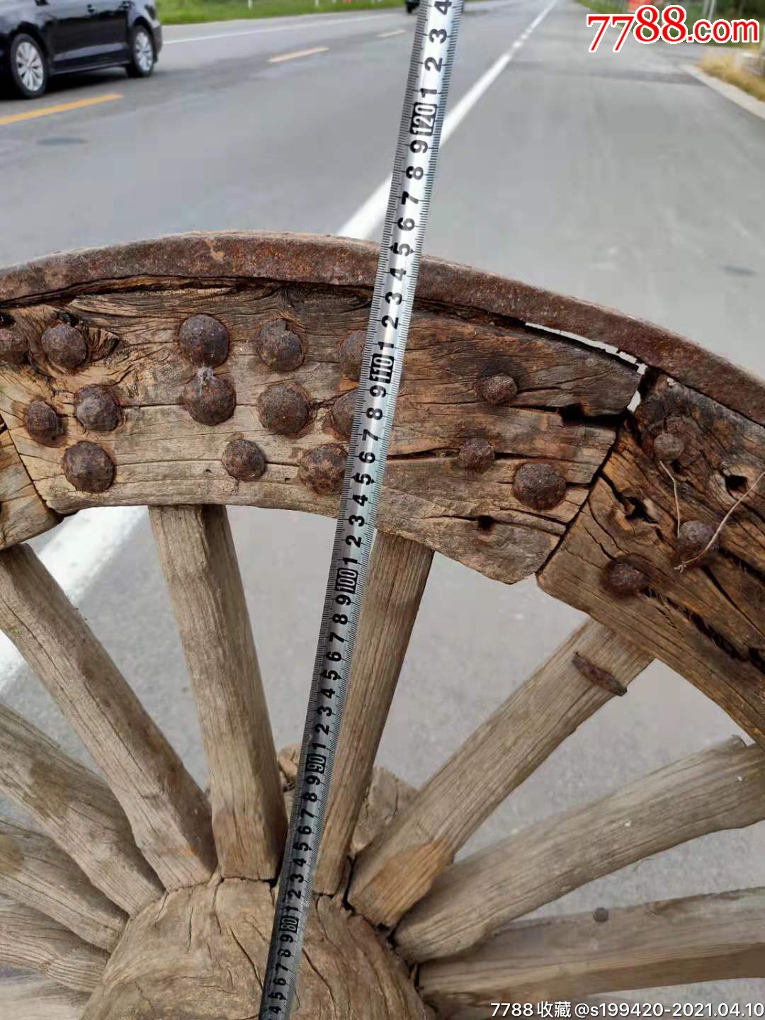 清代老榆木大车轱辘完整漂亮品相如图博物馆展览佳品
