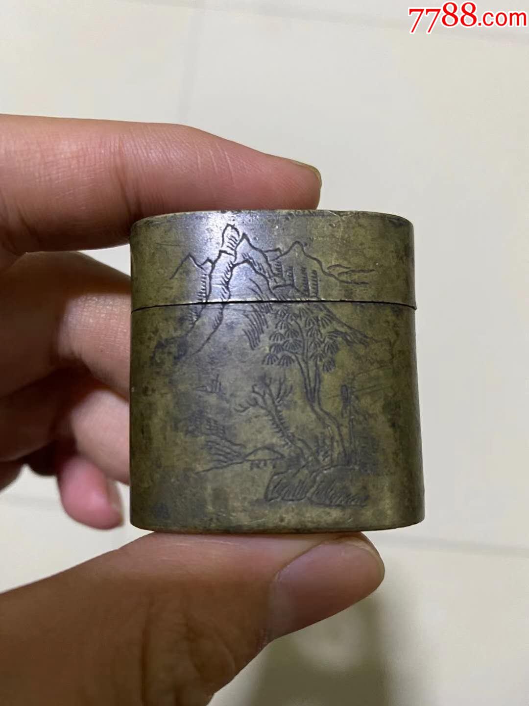 清代山水刻工铜烟盒