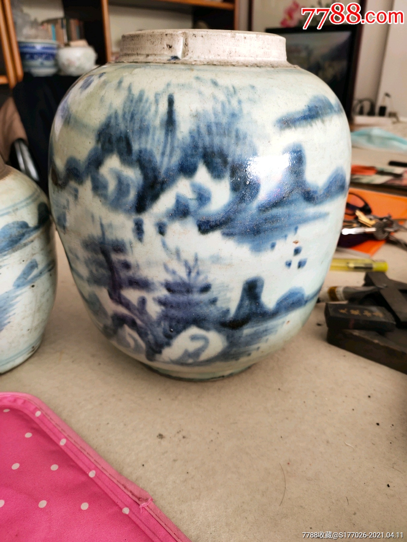 明代青花山水罐全品