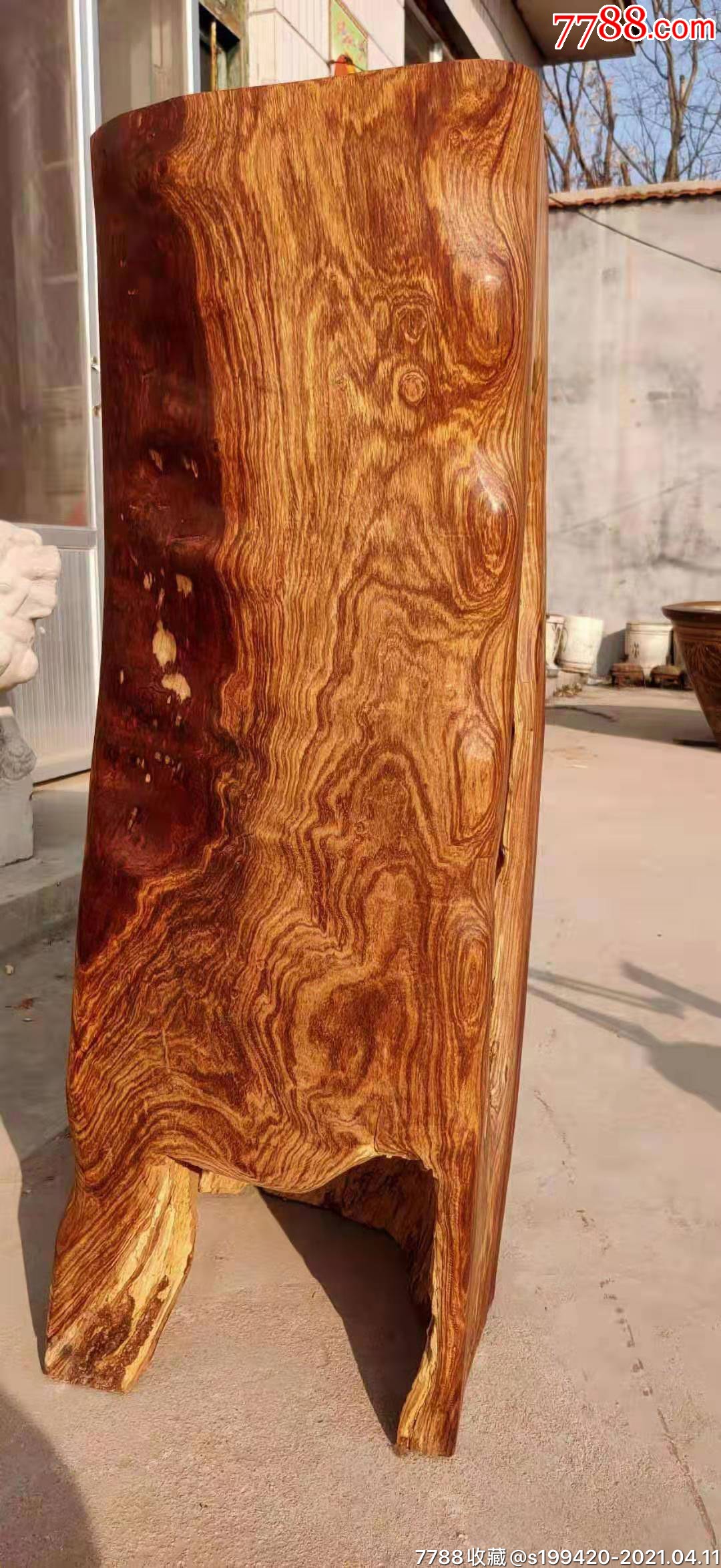 黄花梨原木花架尺寸大分量重150斤花纹行云流水鬼脸纹绮丽多彩38宽