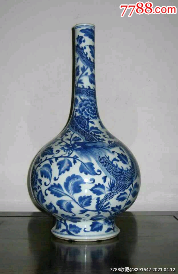 乾隆穿花龙油锤瓶高50cm泥鳅背足两磕