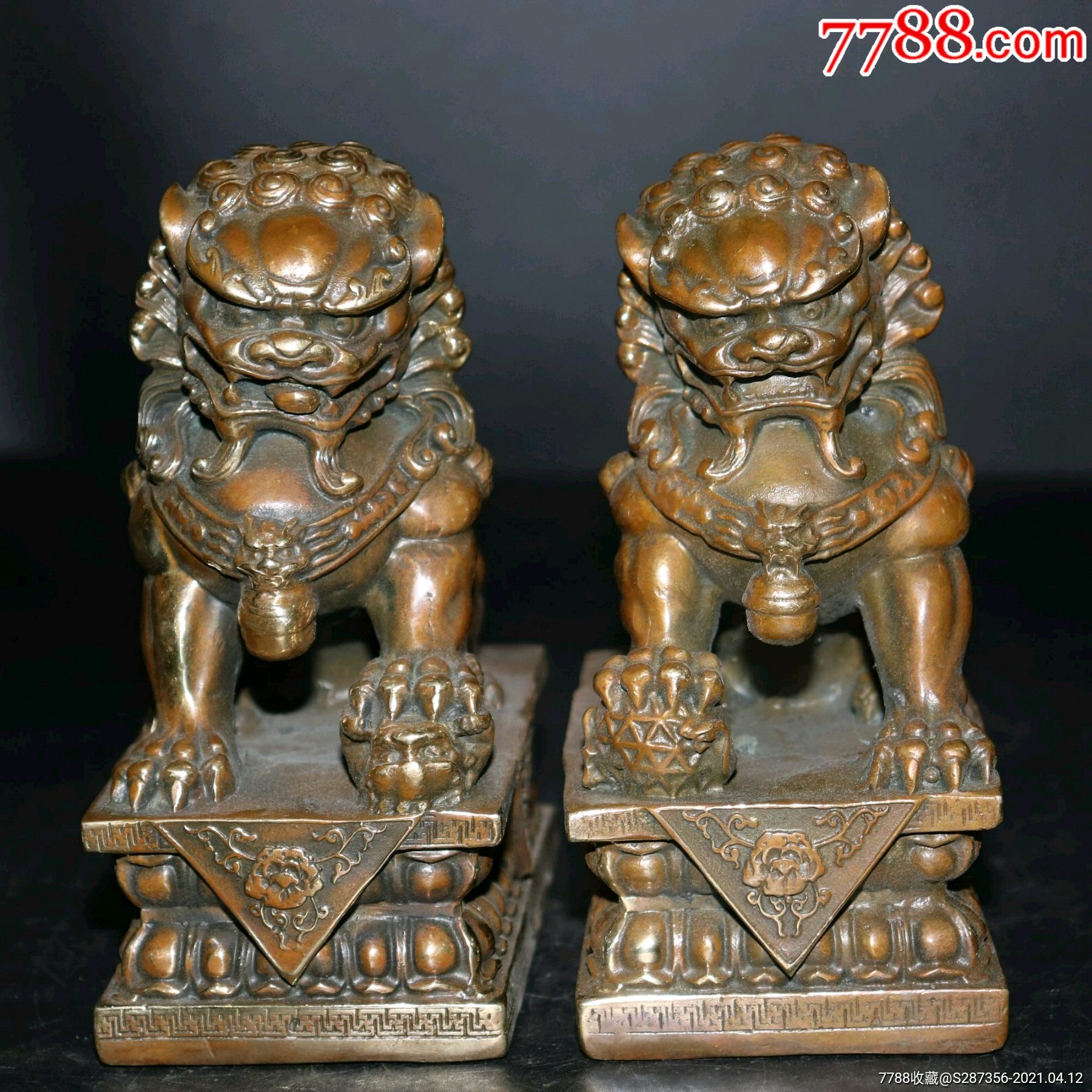 铜狮一对_铜杂件_图片鉴赏_收藏价格_7788铜器收藏