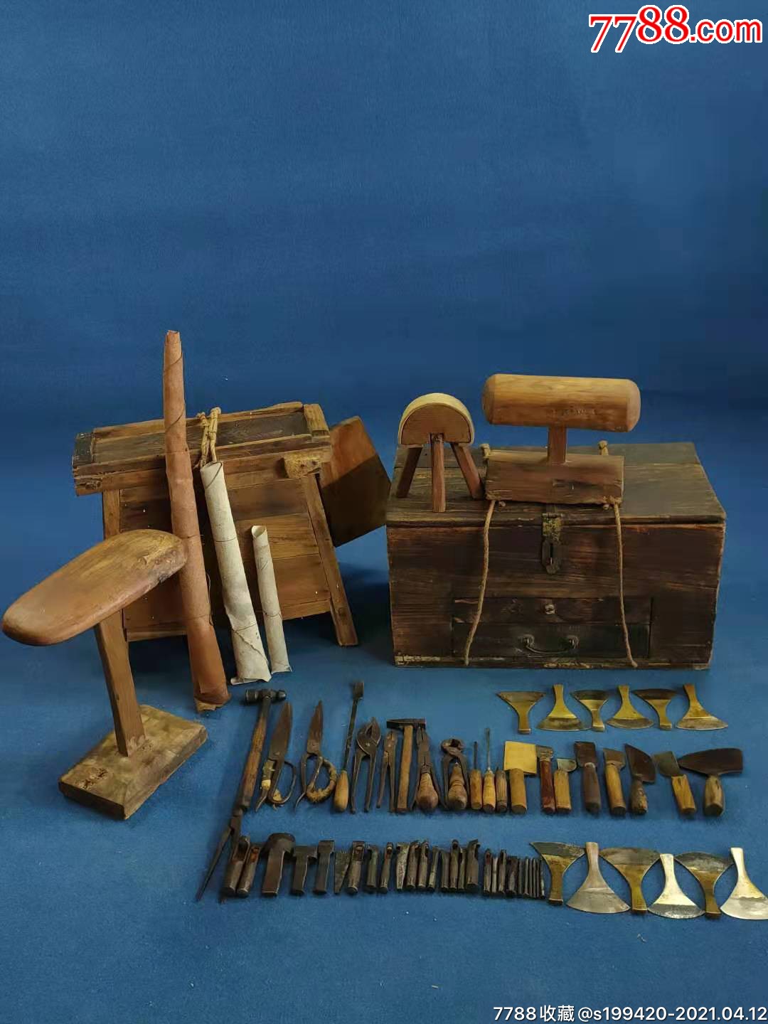 民俗精品制作修理各种皮质品的挑子65件精品工具全品包老