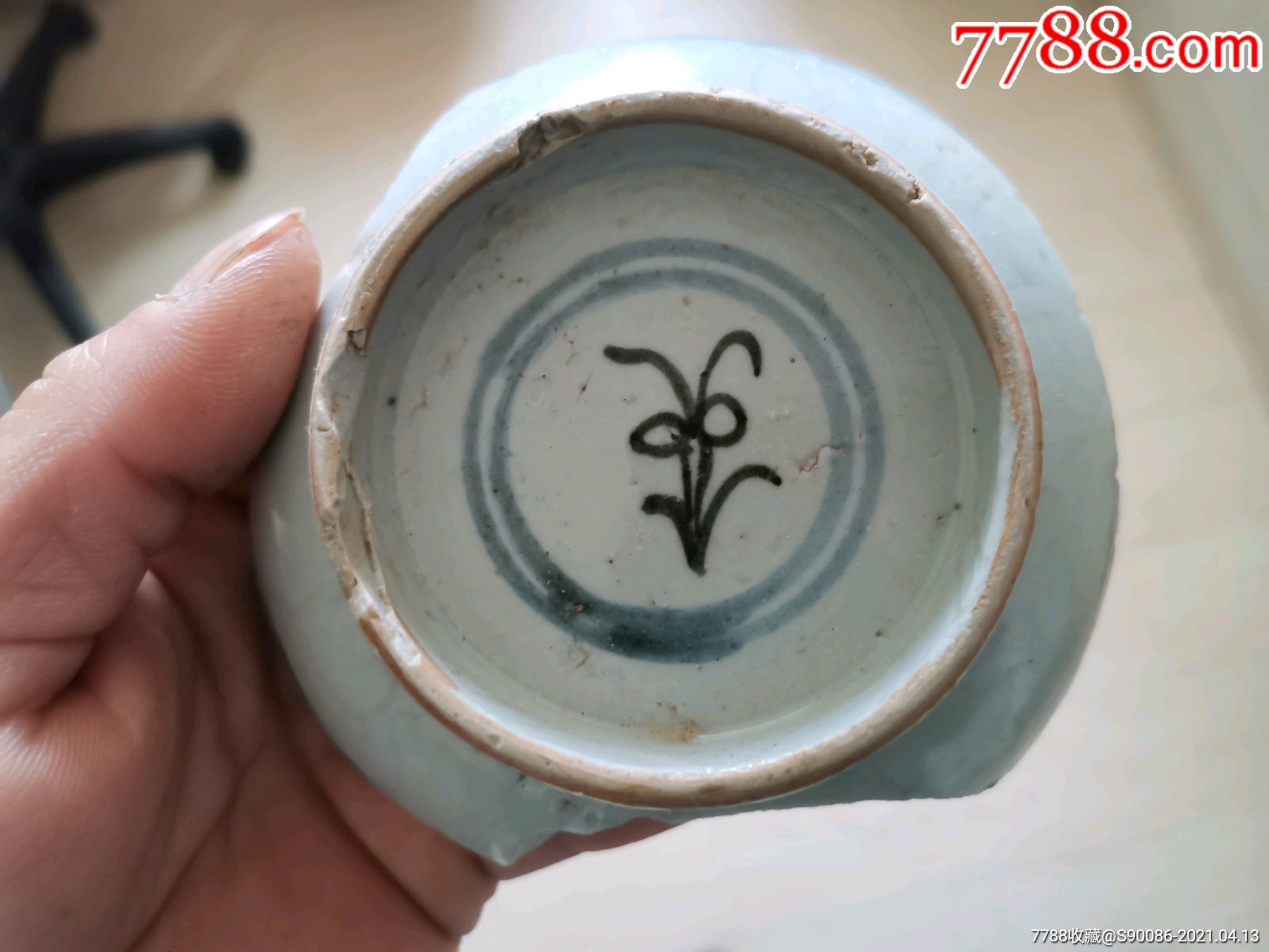 青花灵芝款火馅纹大碗标本