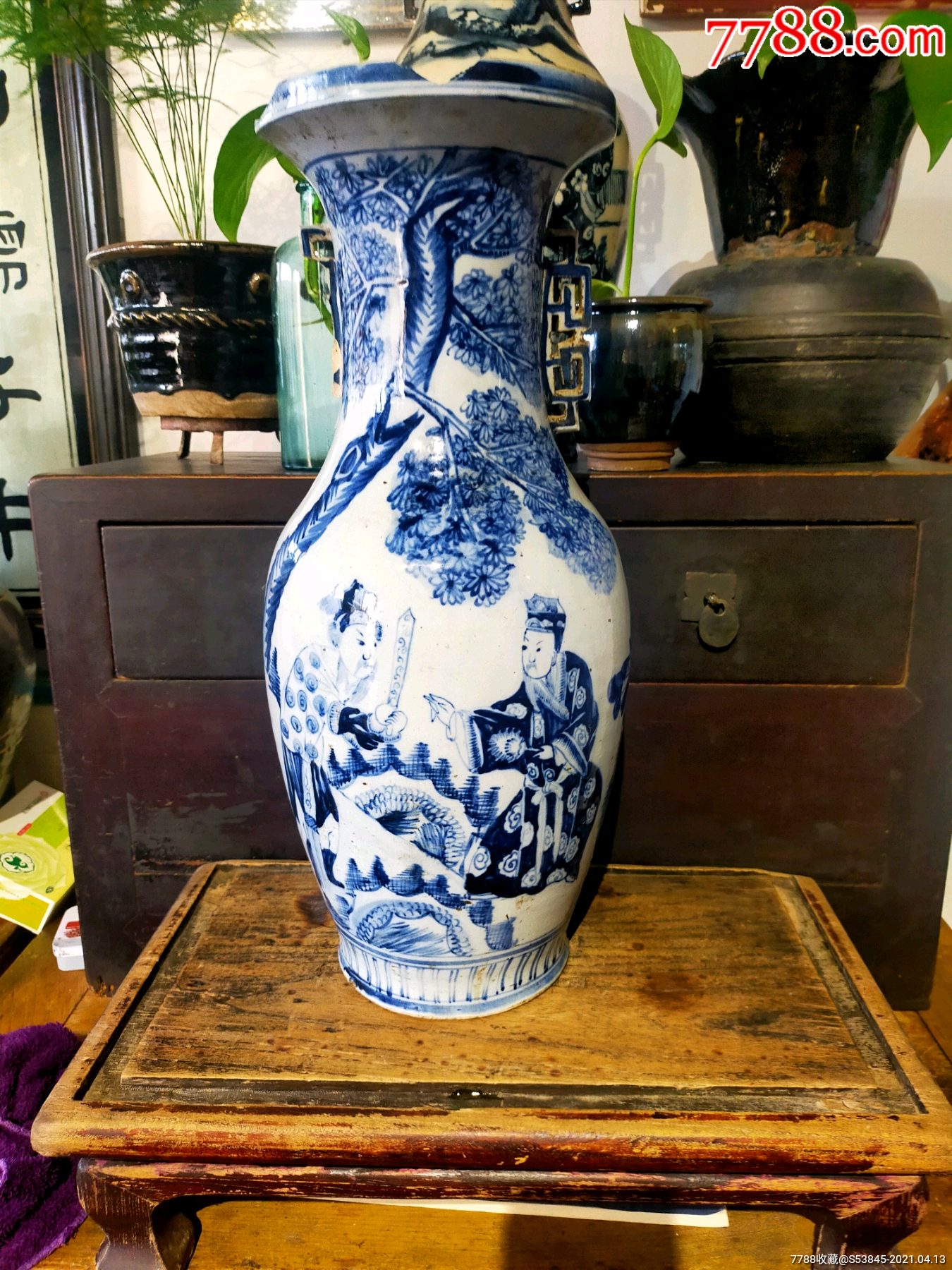 清代北方窑口戏曲人物青花瓶-青花瓷-7788收藏