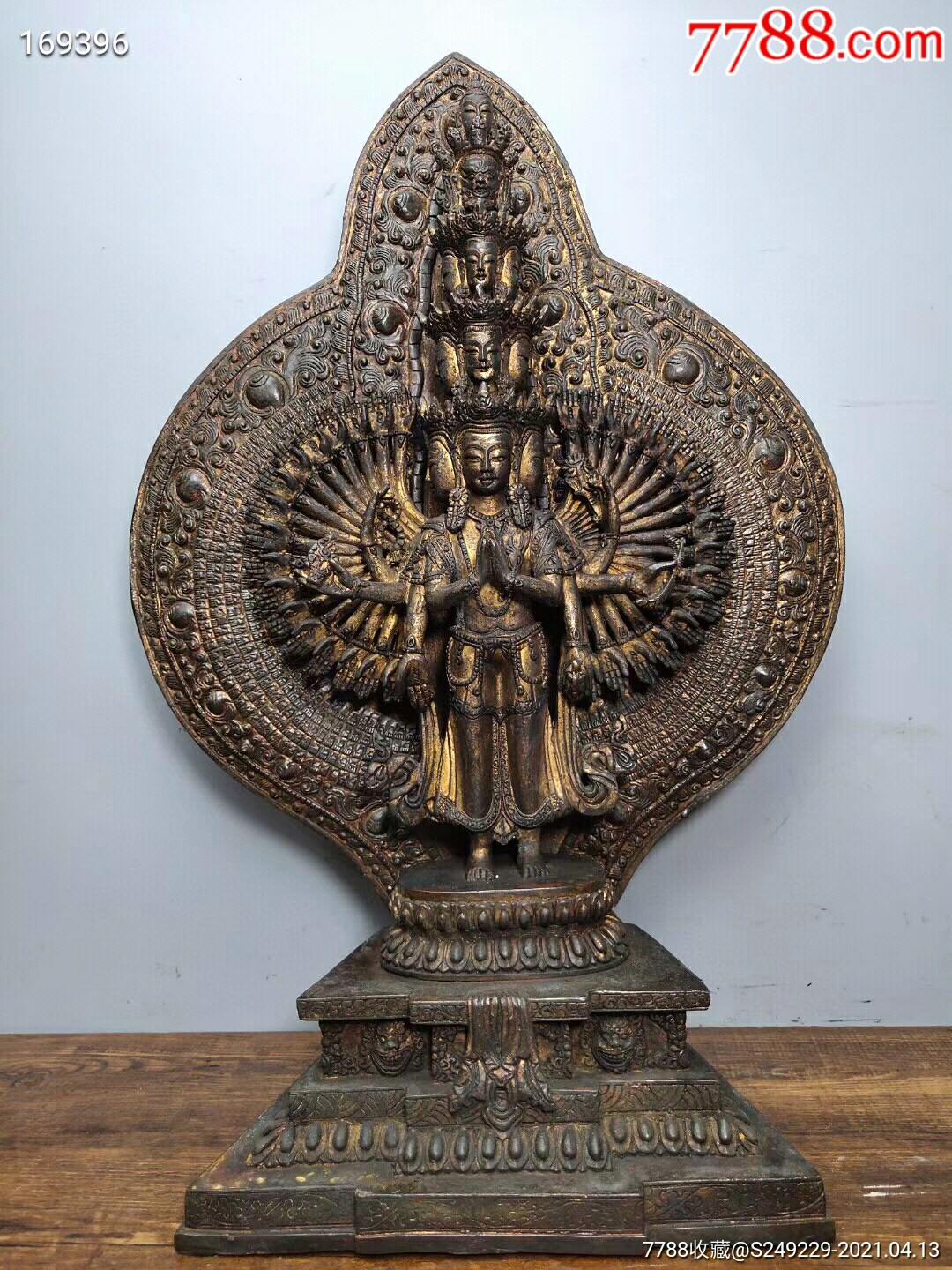 老铜胎泥金开光撒朱砂佛像密宗佛像千手千面观音菩萨藏佛一尊恭请供奉