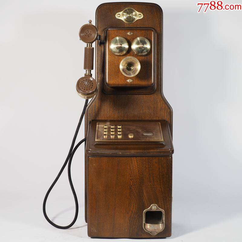古董电话日本老式实木壁挂公用电话机按键投币式民俗老物浪漫电话