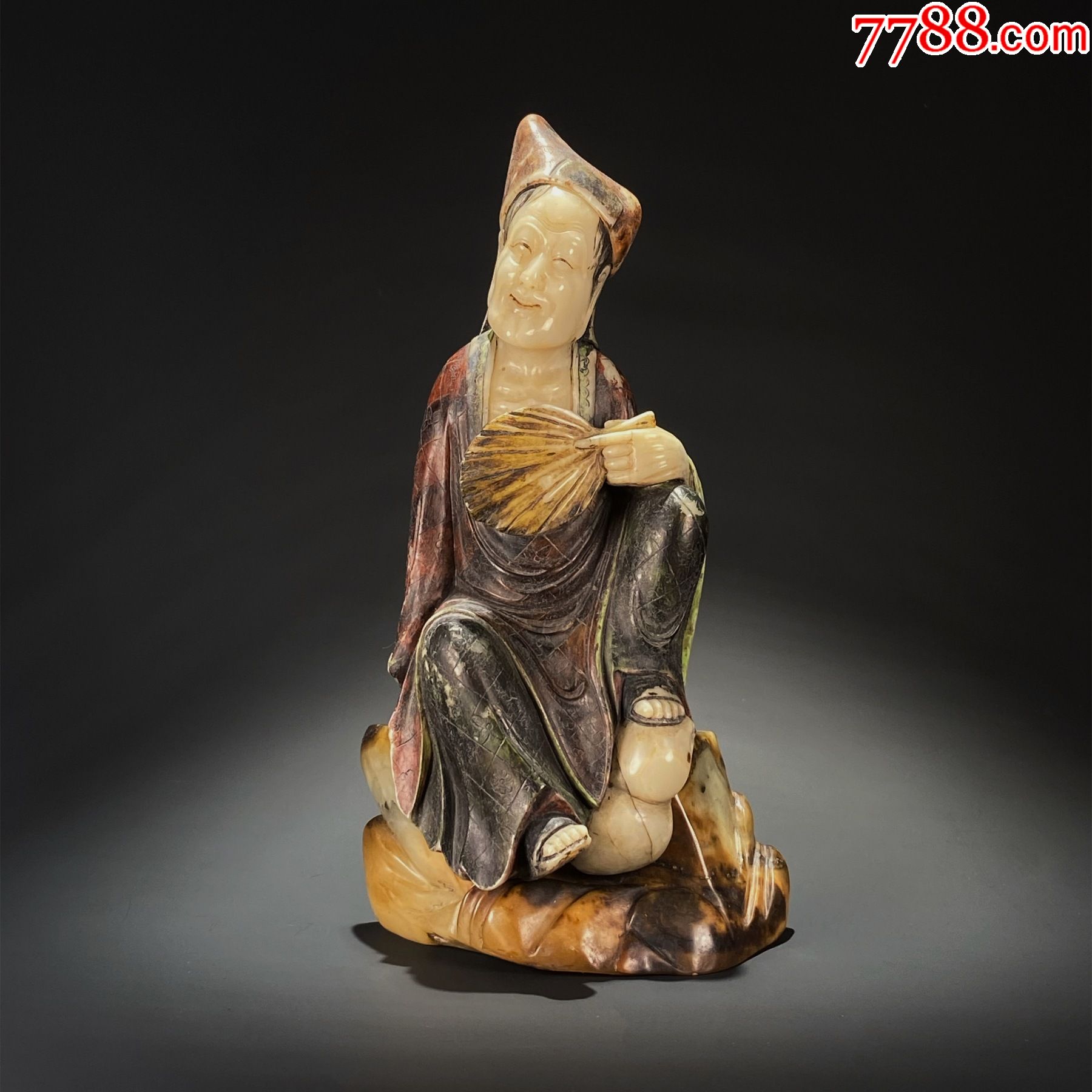 清代寿山石雕活佛济公造像精品明清寿山石人物摆件海外石雕_价格4200