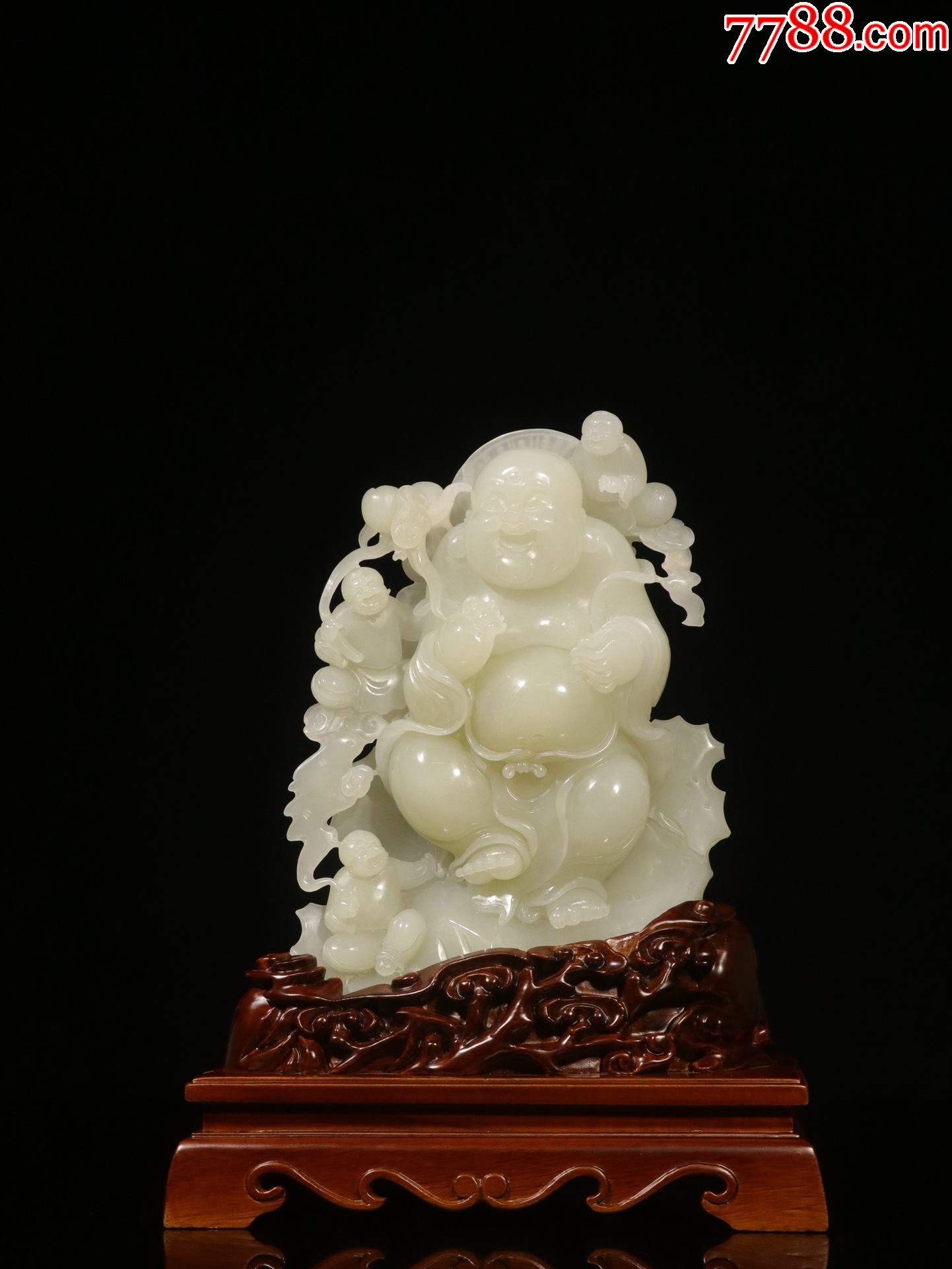 和田白玉大料一体手工雕刻童子弥勒佛