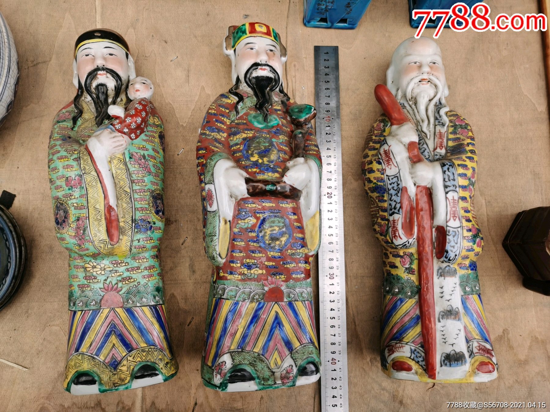 民国福寿三星老神像摆件老瓷器高42厘米