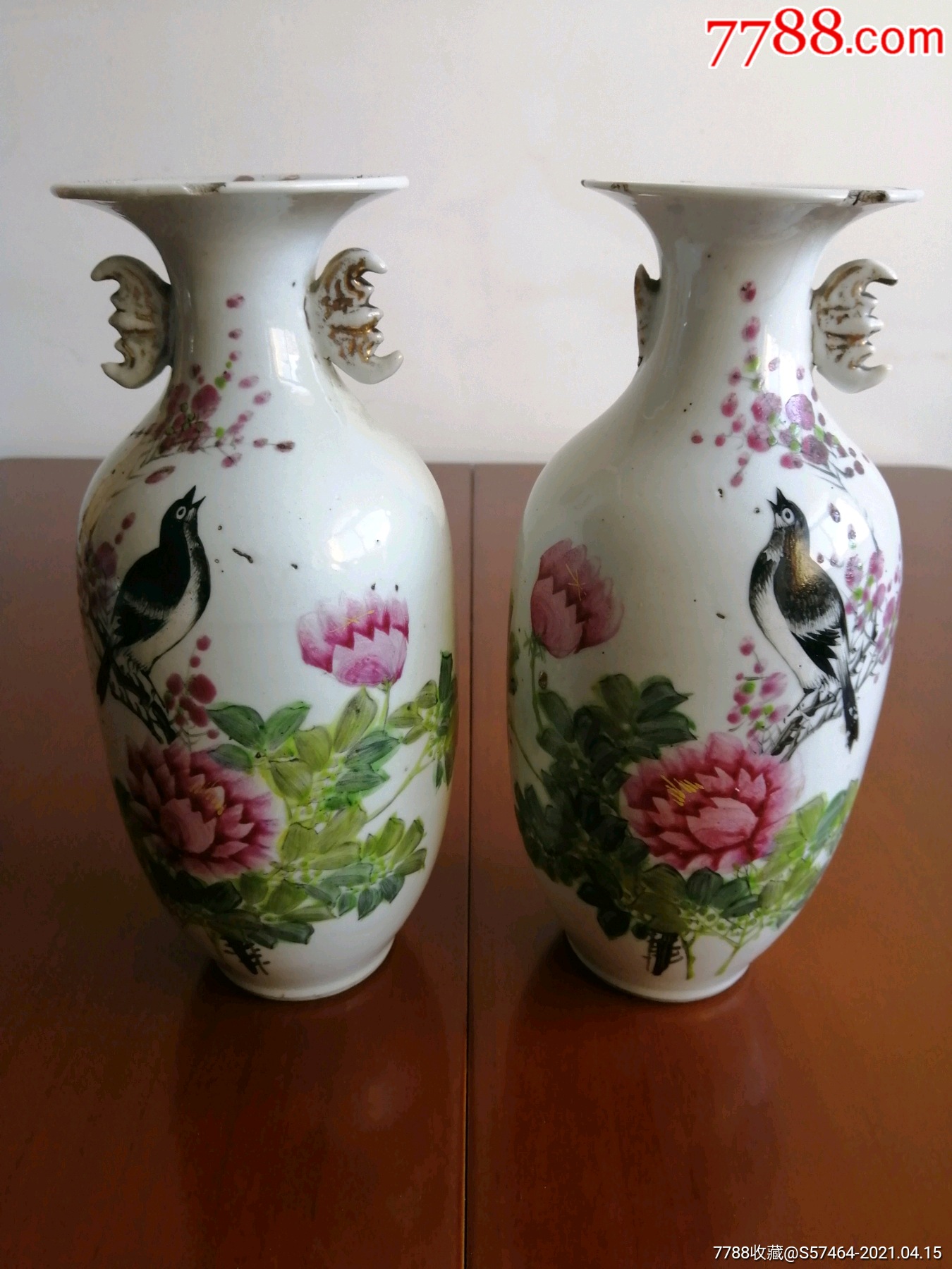 民国名家李品衡花鸟花瓶一对