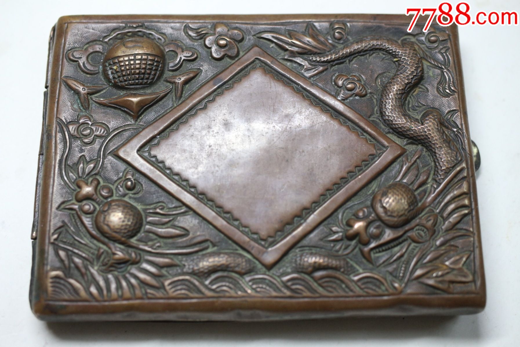 清代浮雕龙球云纹紫铜烟盒皮壳老辣满满历史沧桑怀旧古玩杂项收藏