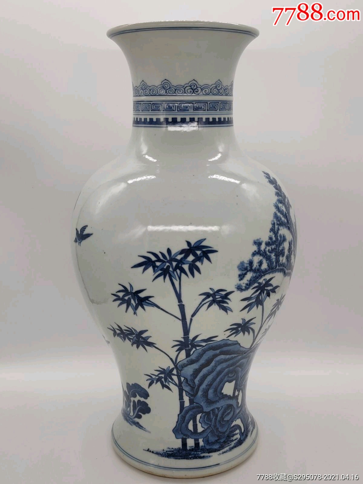 清代早期康熙名品月影梅喜鹊登枝细路青花大观音瓶古瓷器收藏品