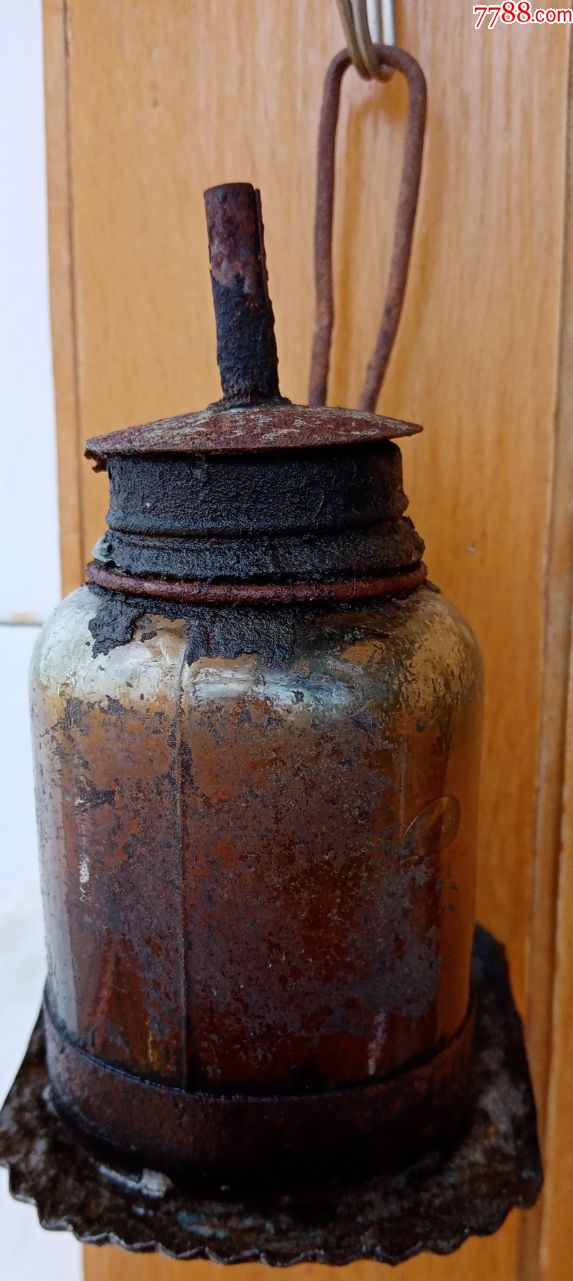 少见民间特制老油灯玻璃瓶其余为铁质