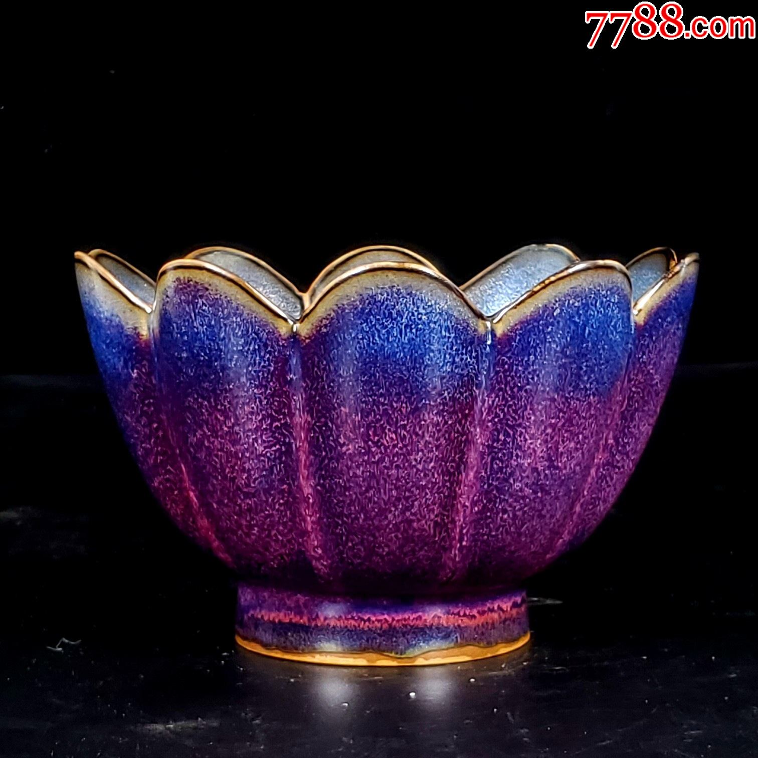 钧窑玫瑰紫莲瓣温碗,11.4*18.2厘米(工艺品)