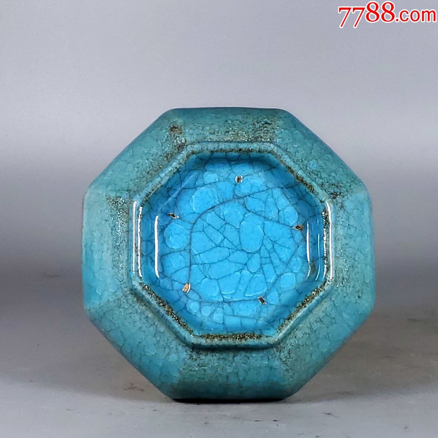 汝窑松石绿釉八方瓶,22*13.5厘米(工艺品)-青瓷/秘色瓷-7788瓷器