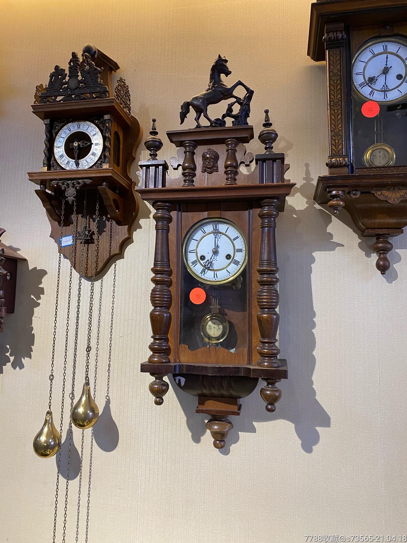 晚清德国双剑挂钟功能正常正点半点打簧报时声音非常洪亮