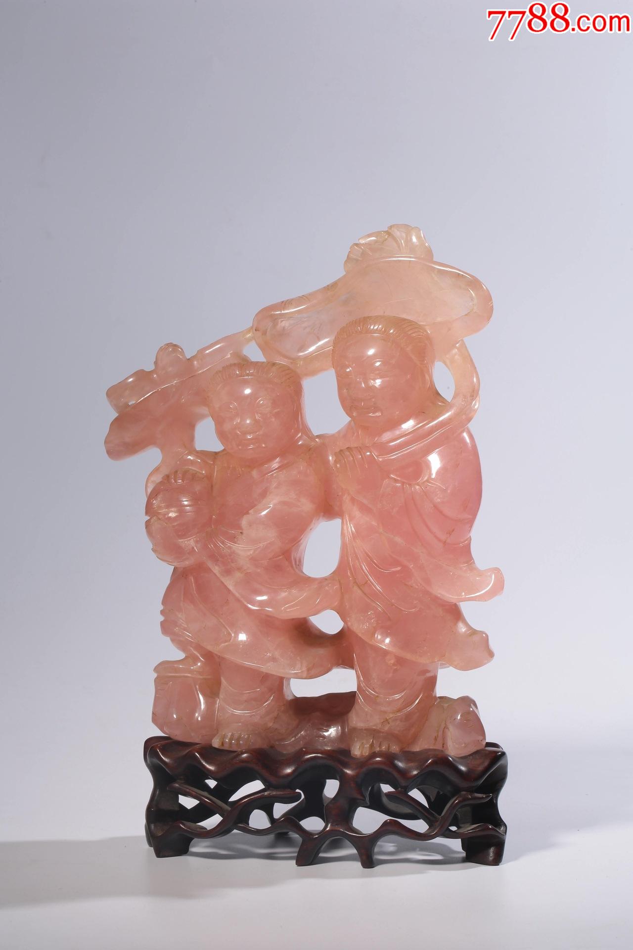 和合二仙粉红水晶摆件