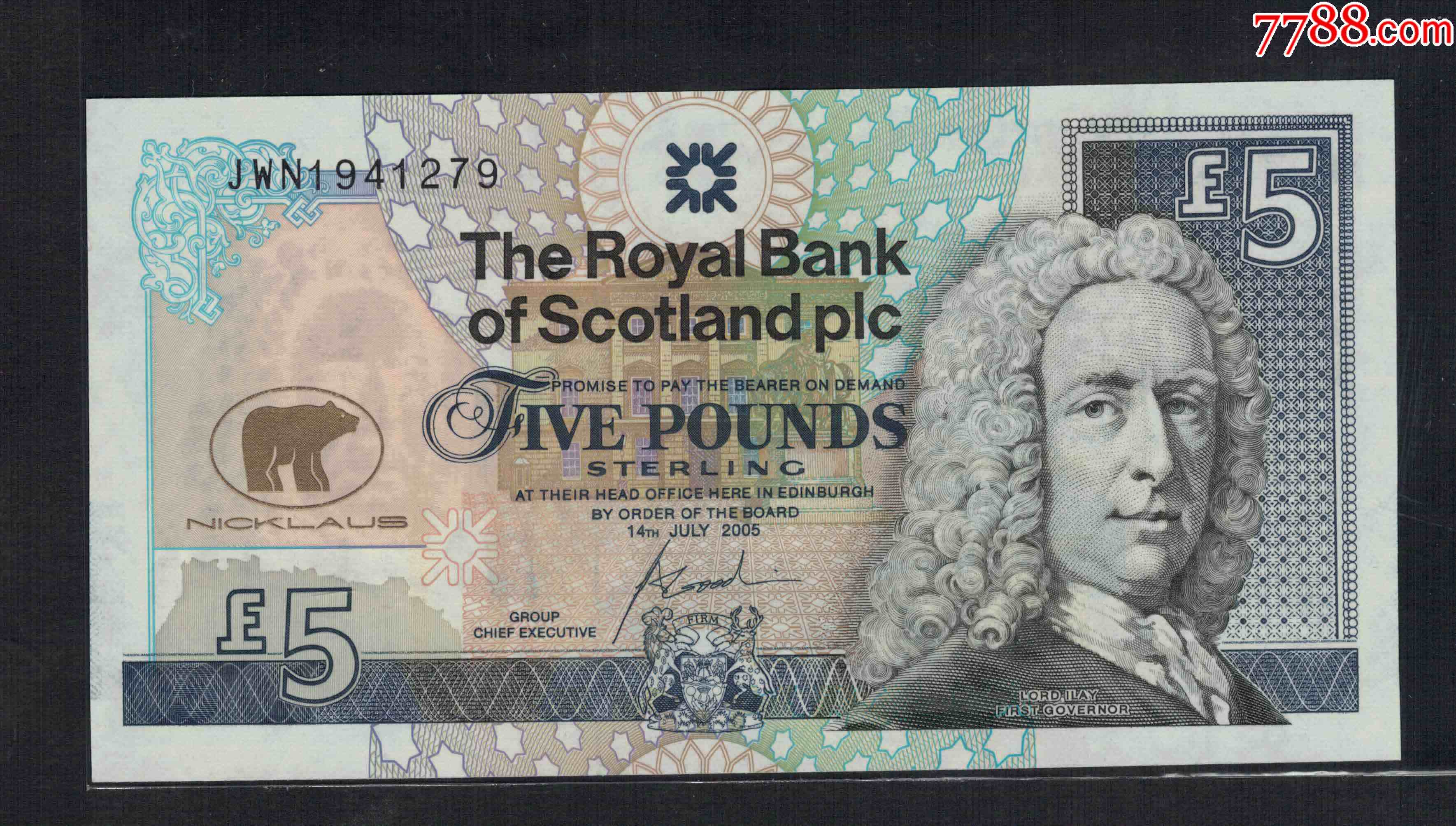 苏格兰2005年5镑杰克尼克劳斯纪念钞实图unc
