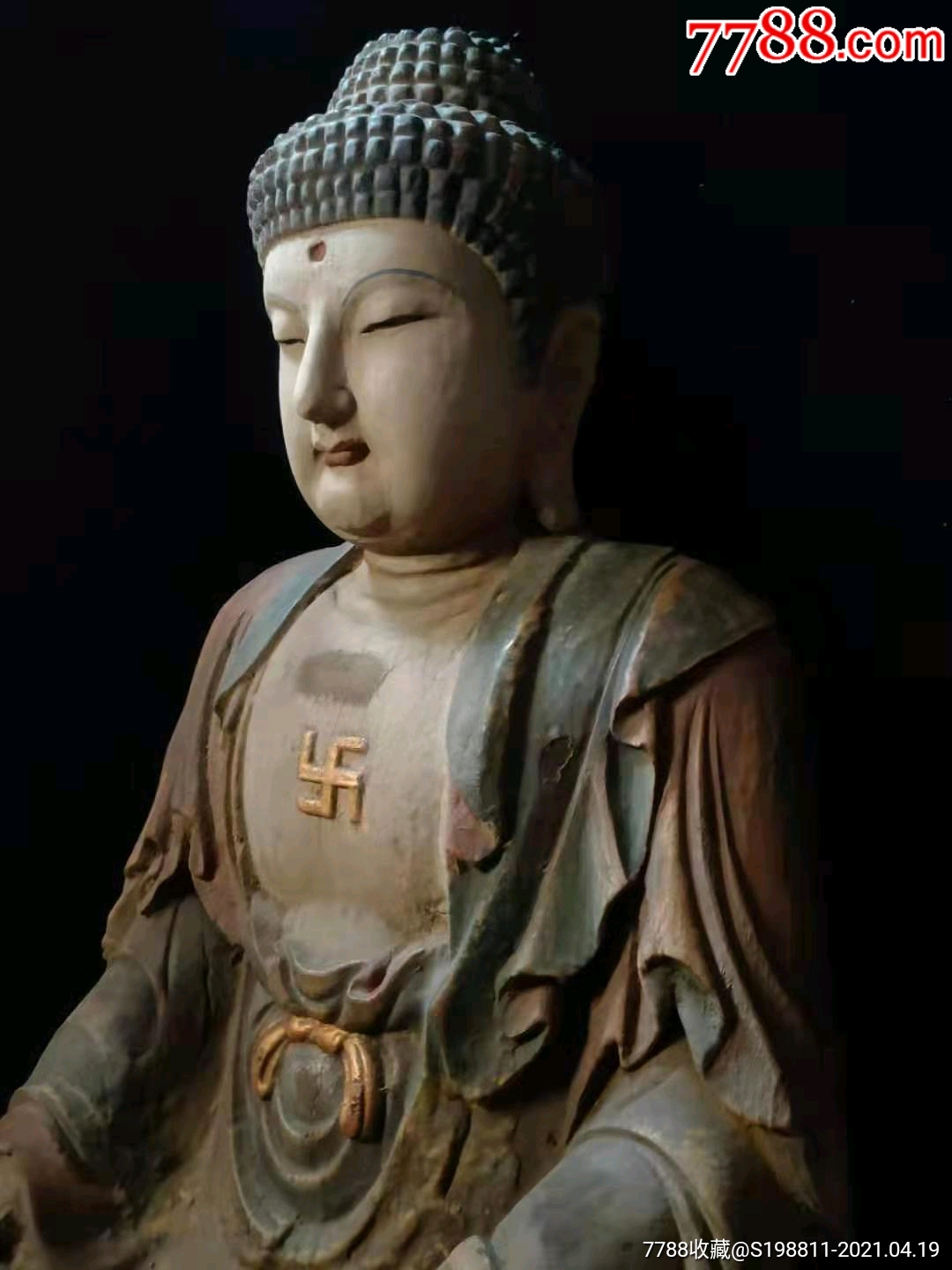 释伽牟尼佛造像材质~楠木佛像开脸端庄慈祥,整体施彩绘,适佛堂会所