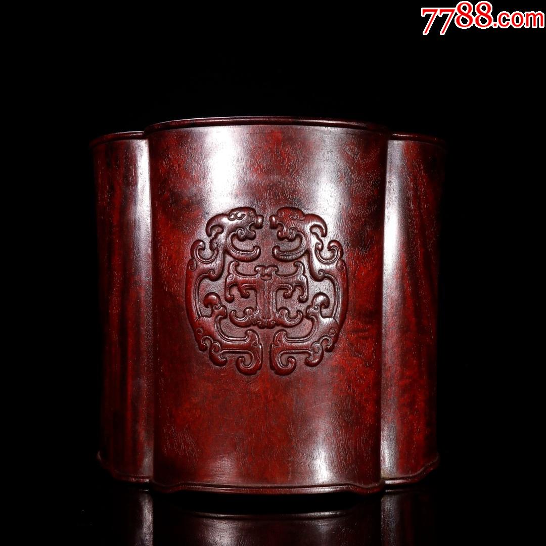 紫檀木双龙纹文房笔筒