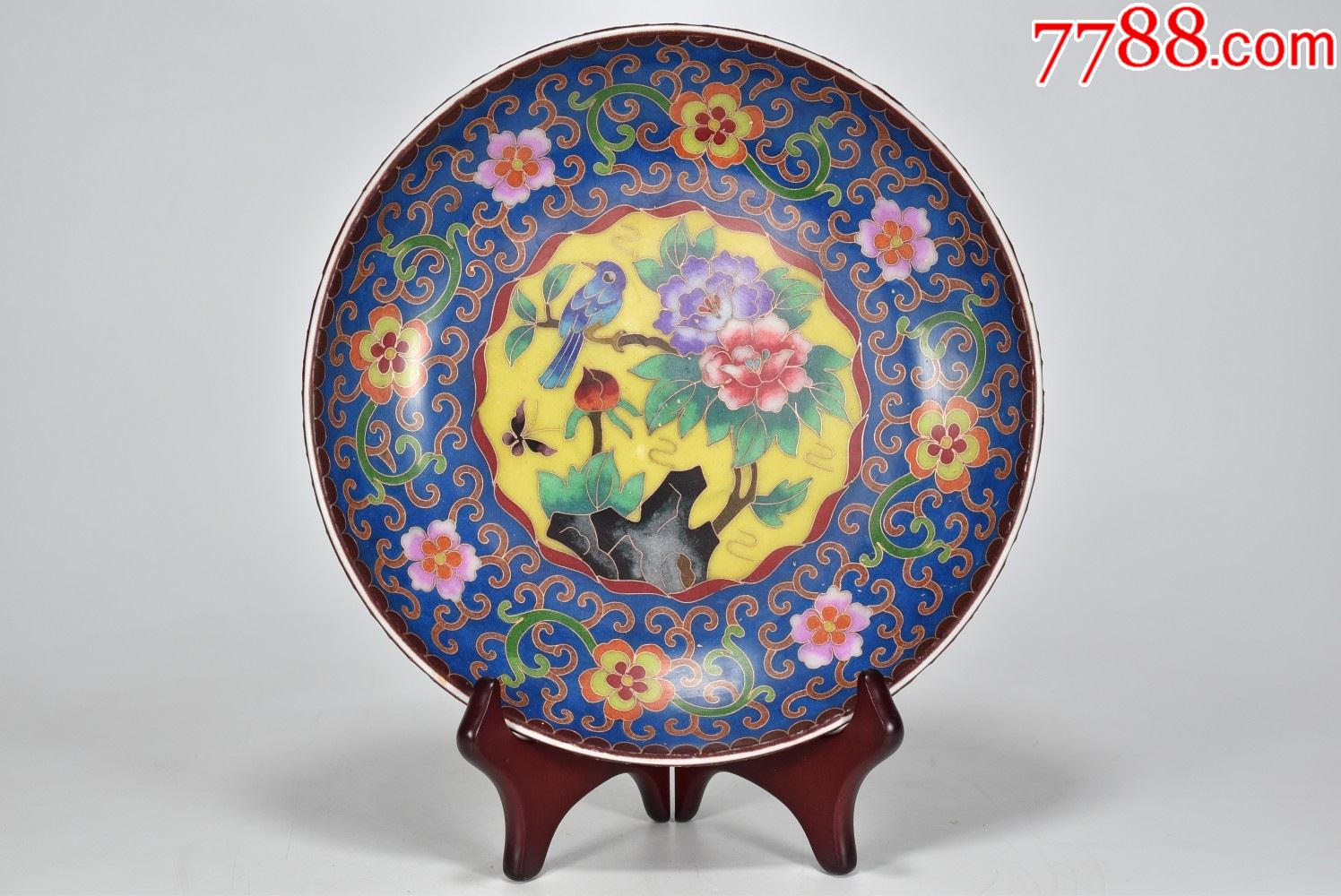 掐丝珐琅彩花鸟盘高45厘米直径23厘米工艺品