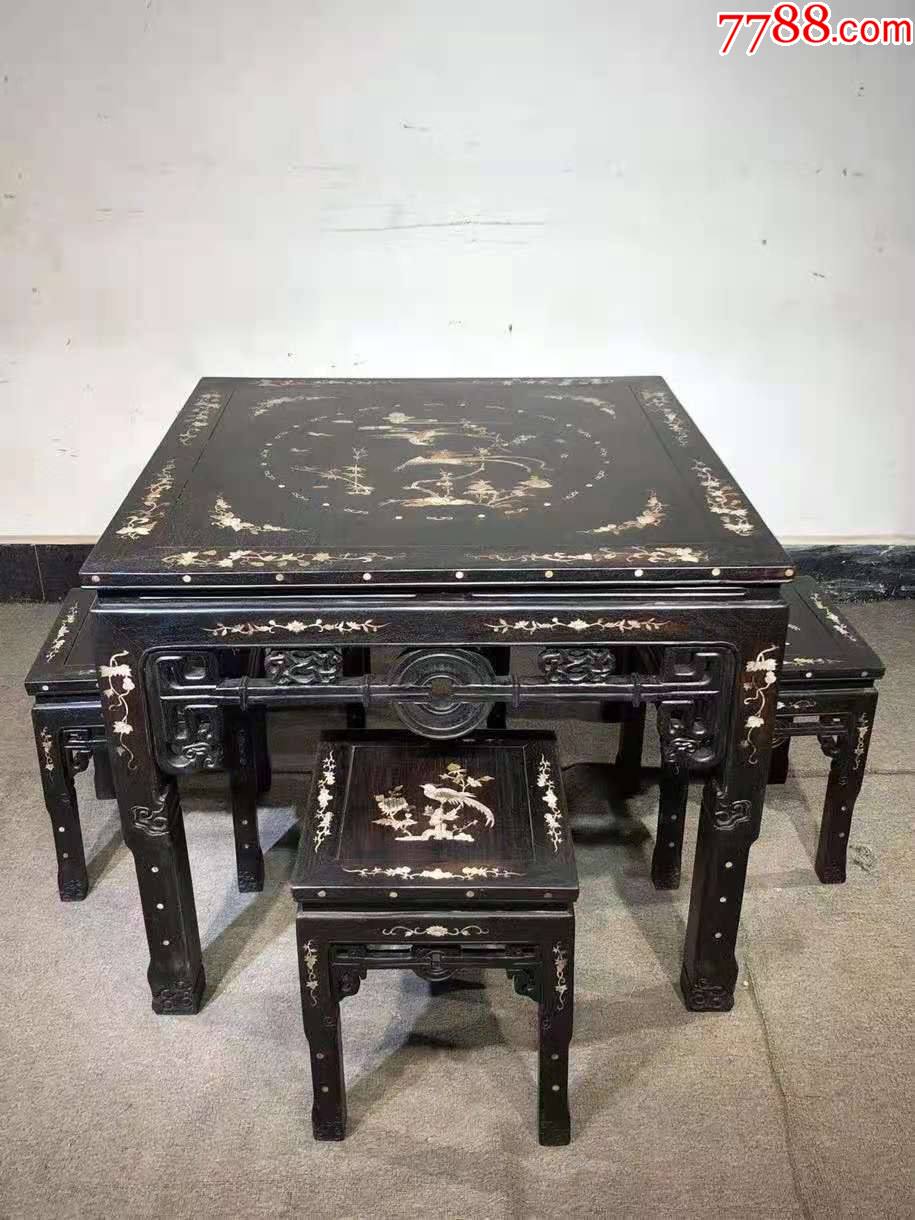 一套镶贝花鸟纹小叶紫檀八仙桌_价格15000元_第1张_7788商城__七七八