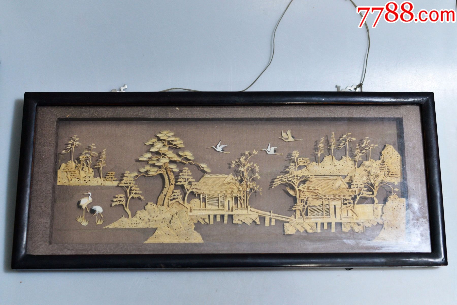 老手工艺品怀旧收藏松鹤延年老木雕画70年代80年代福建软木雕刻