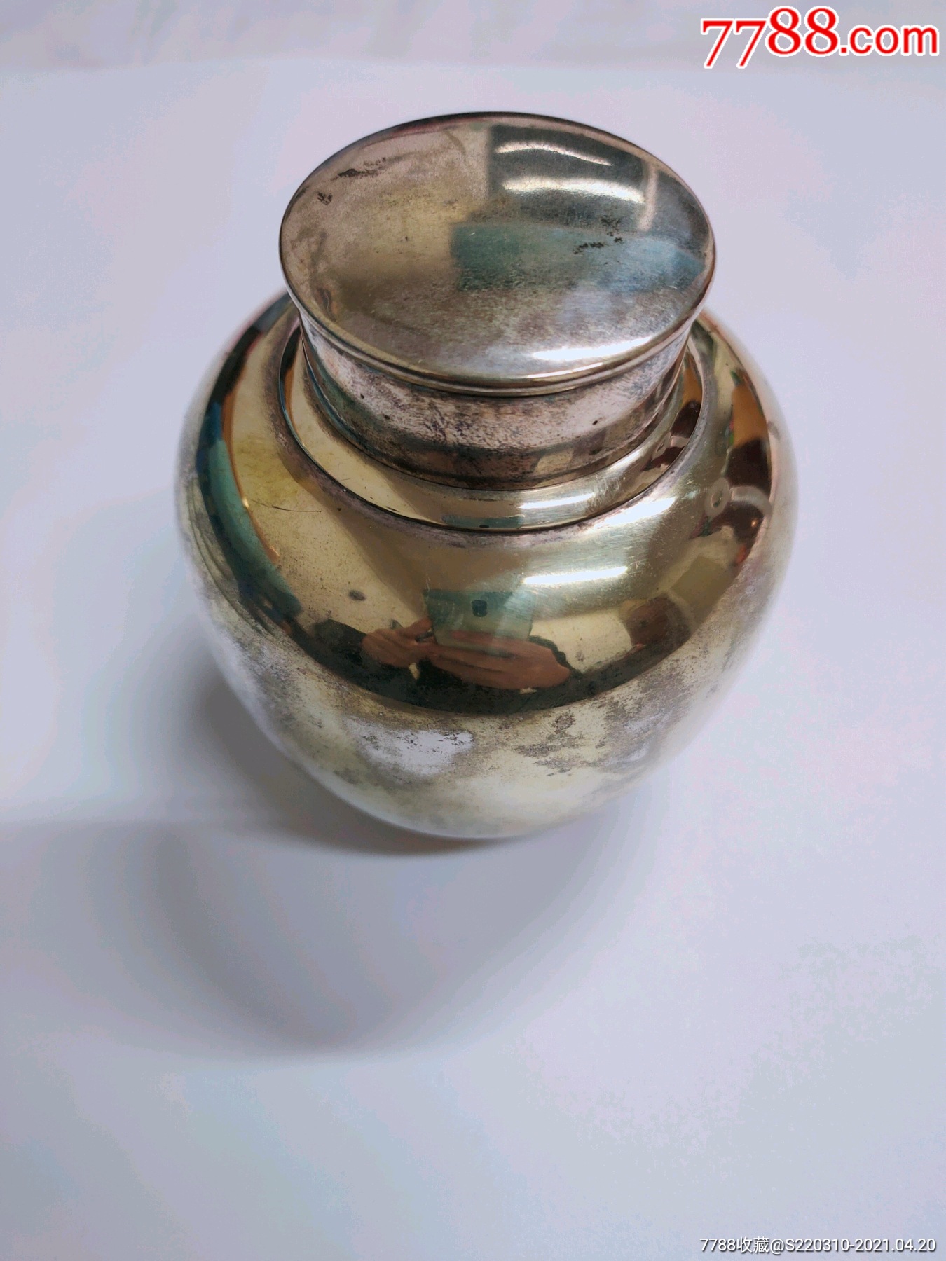 日本制纯银茶叶罐纯银茶叶罐老茶叶罐银质双层盖手工制作老银茶叶罐带