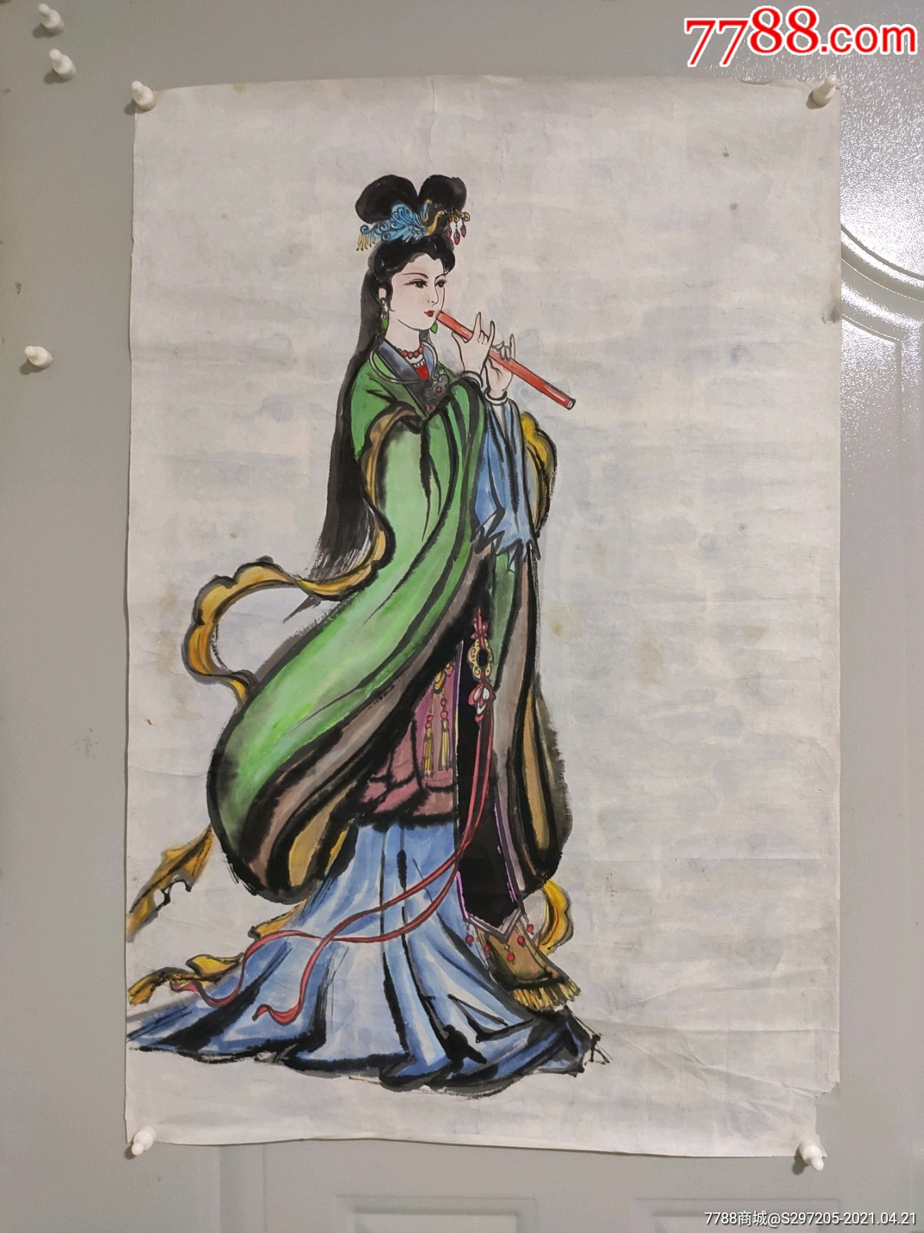 吹箫少女_人物国画原作_第1张_7788字画网