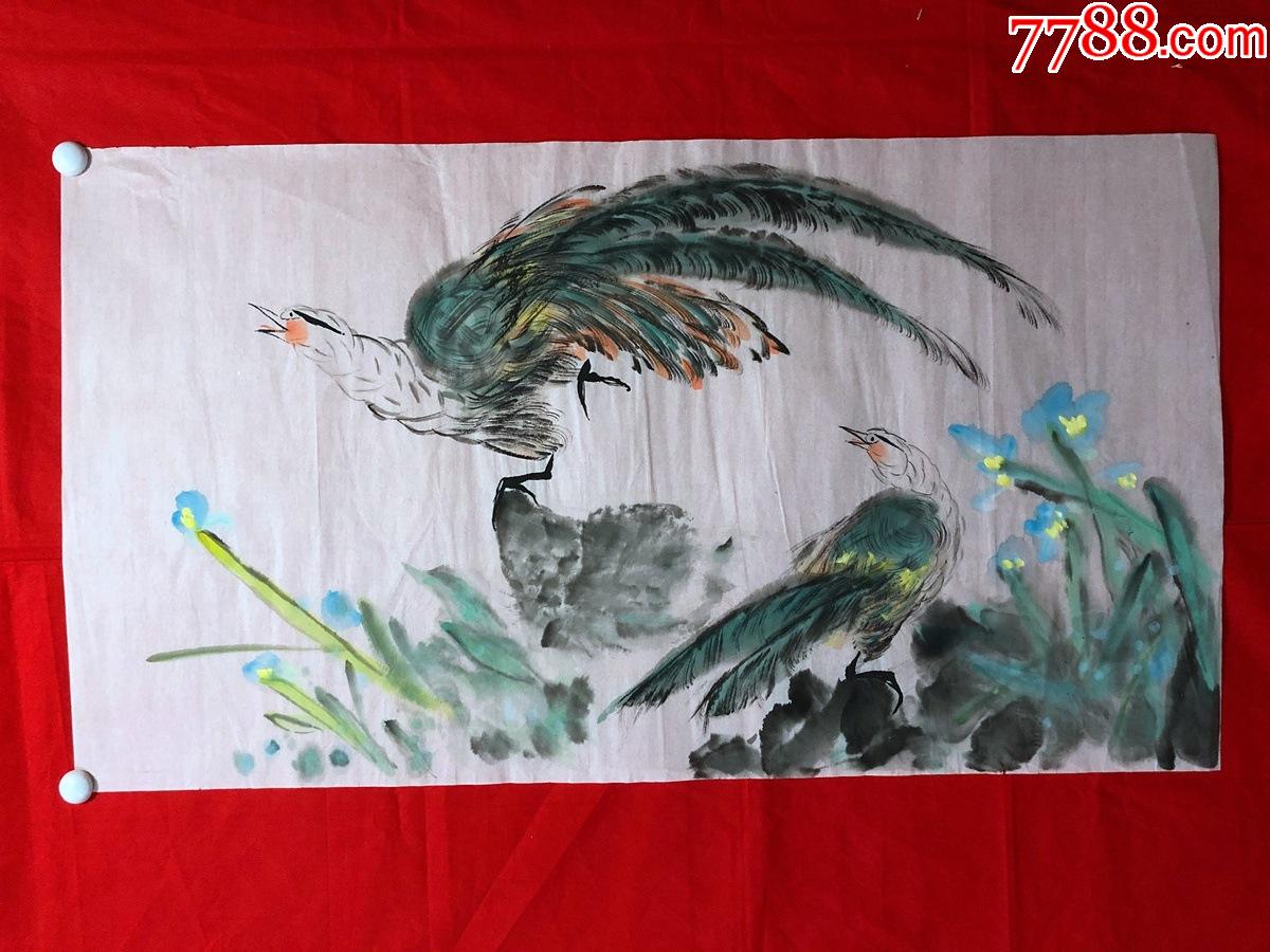 书画12059无款花鸟画孔雀三尺全开