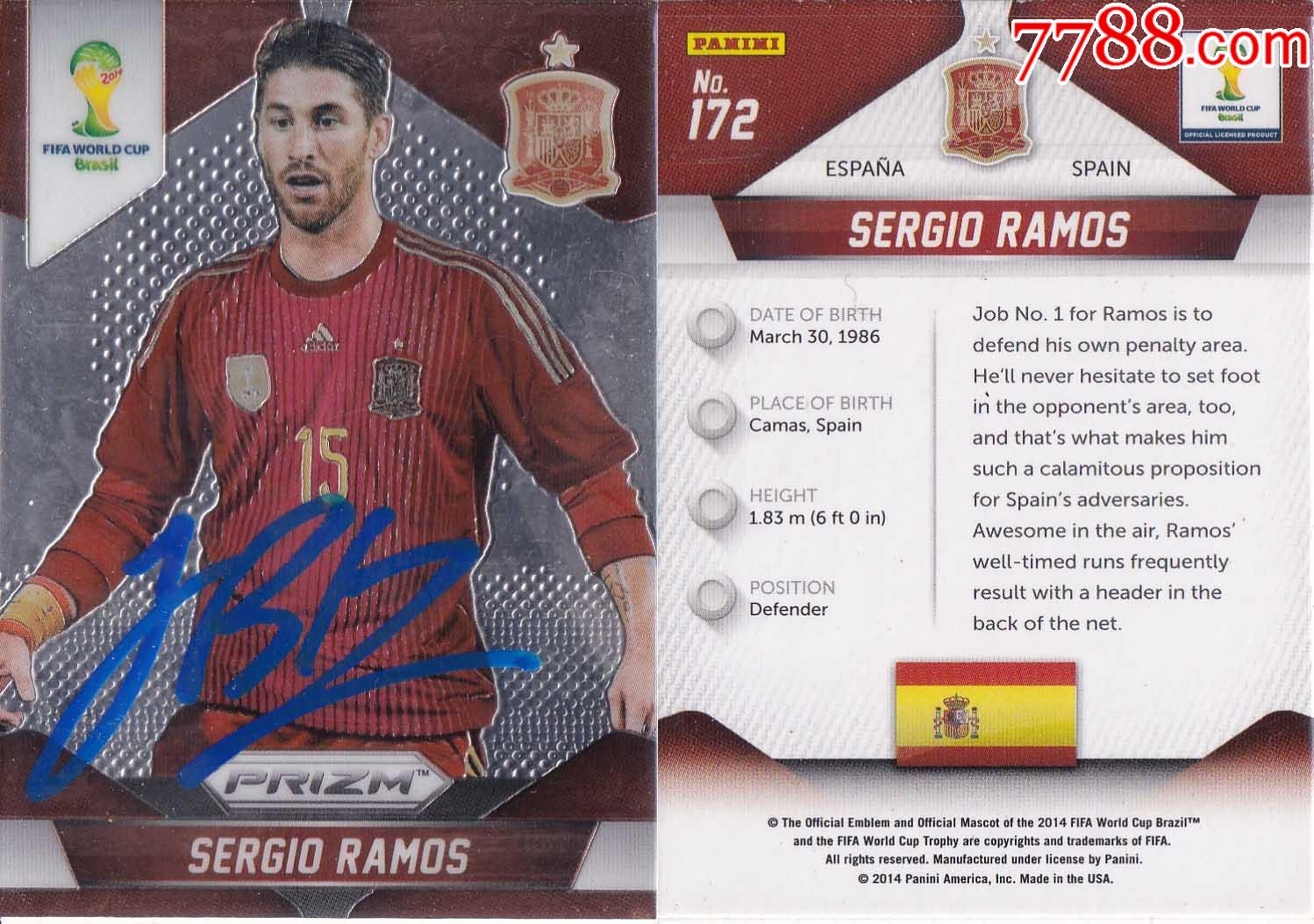 官方正品球星塞尔吉奥拉莫斯亲笔签名送礼佳品生日礼物珍藏