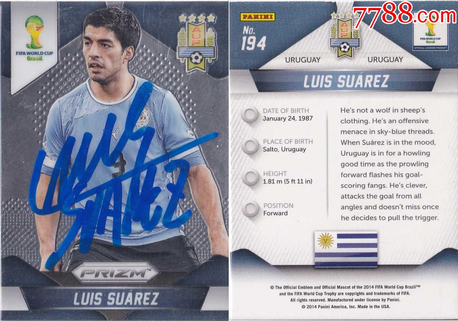 官方正品b球星苏亚雷斯亲笔签名送礼佳品生日礼物珍藏