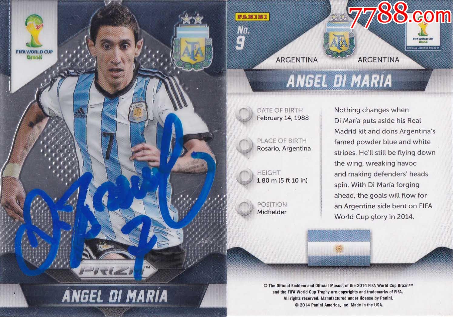 官方正品球星迪马利亚亲笔签名送礼佳品生日礼物珍藏