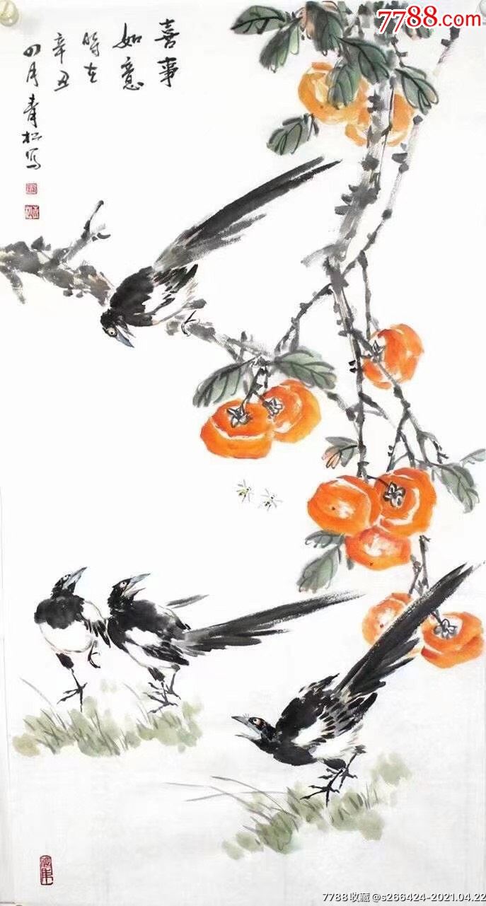 蒲青松(春喧枝头)-花鸟国画原作-7788书画网