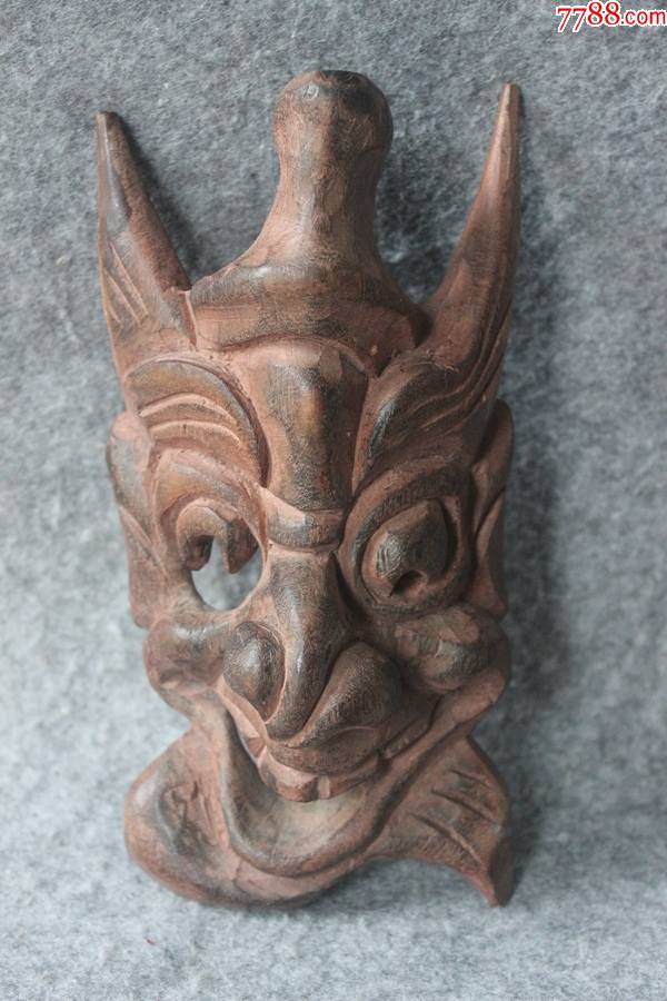 清代湘西民间吞口面具鬼脸手工老木雕辟邪挂饰高20厘米zz3099