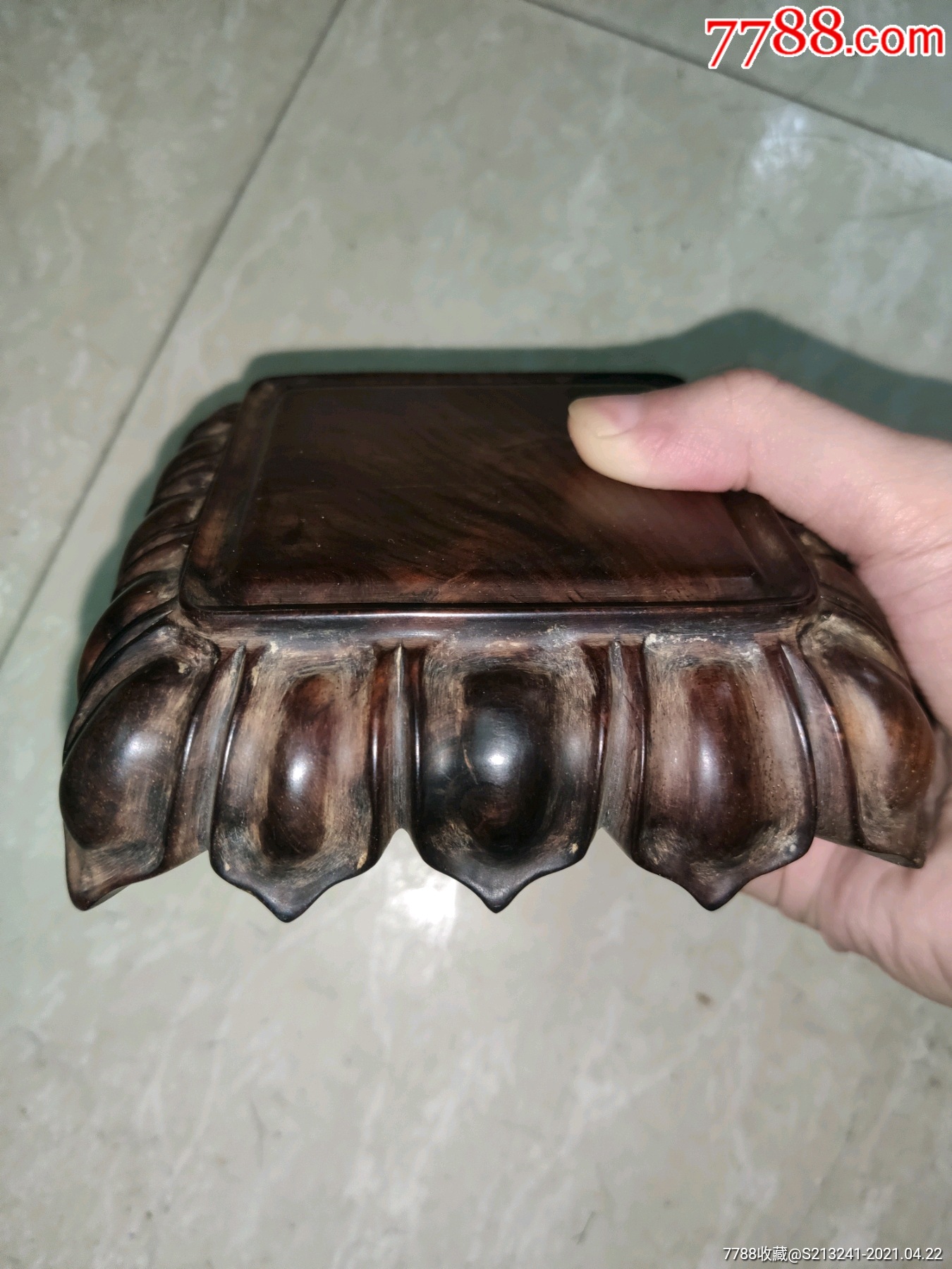 老红木方形莲花座底座器座