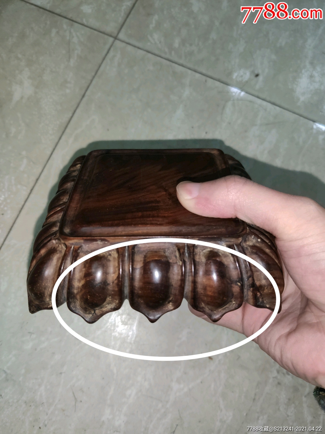 老红木方形莲花座底座器座