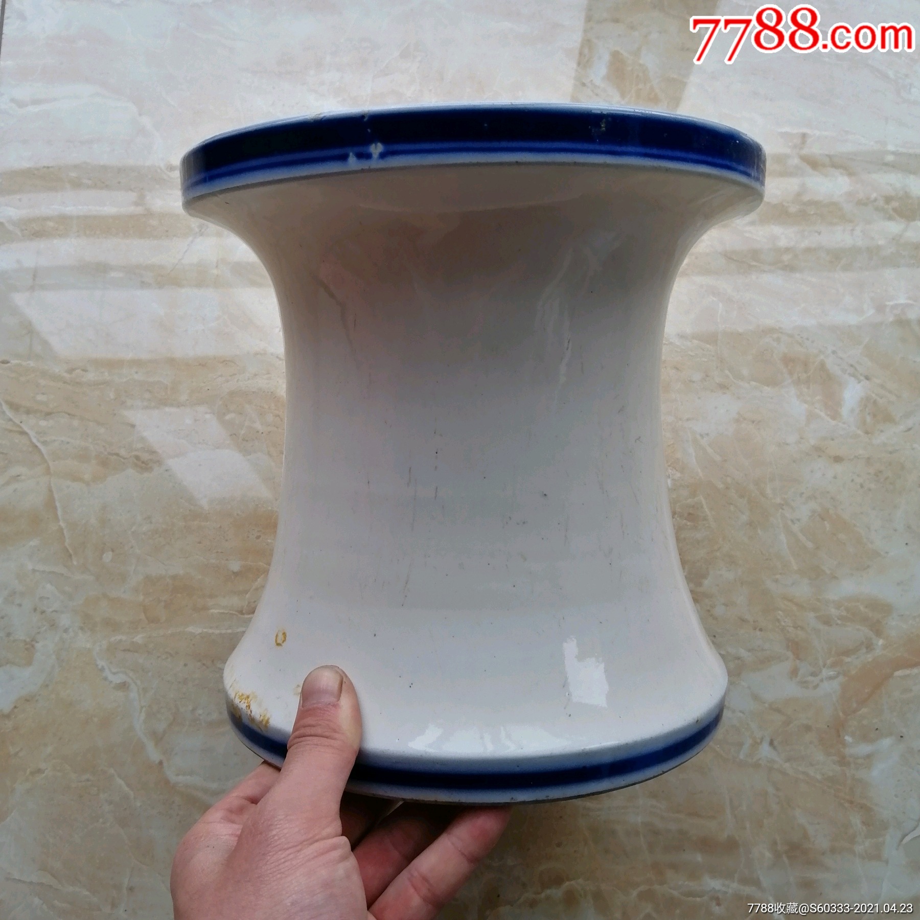 素雅大方的民国双蓝边大渣斗,花觚_青花瓷_清风铺【7788收藏__收藏热