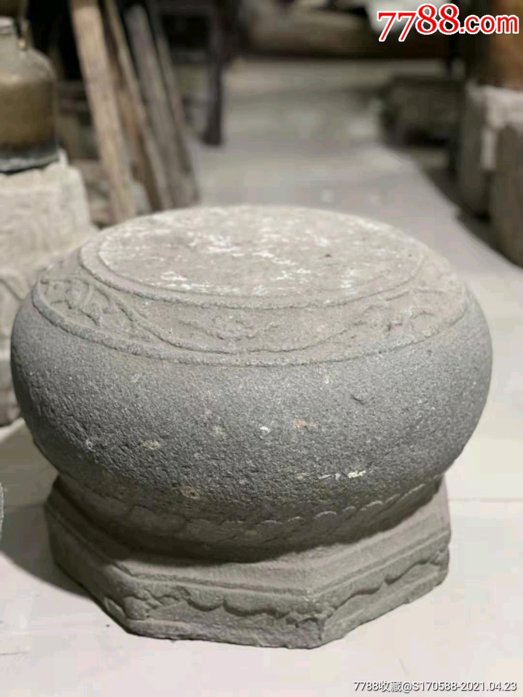 正明代青石满工圆墩儿单只品相一流全品包老雕工精细造型独特尺寸高