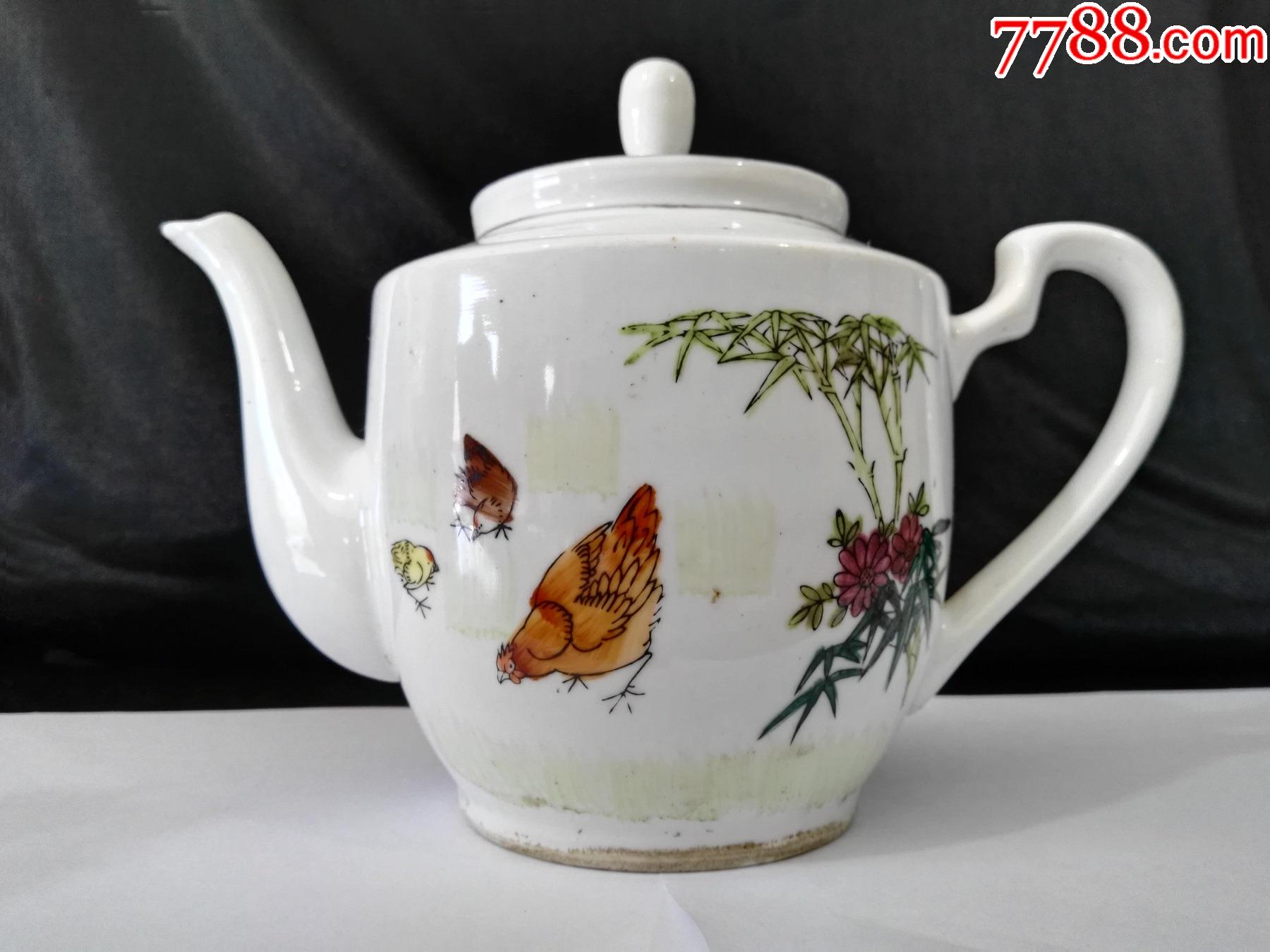 五六七名家手绘景德镇小鸡与母鸡水壶完美品