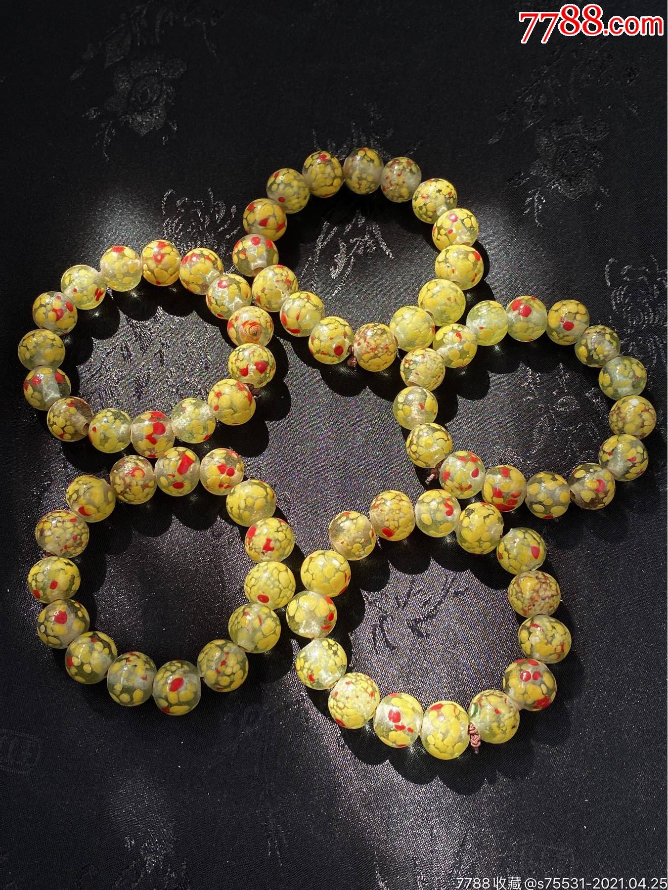 50年代博山琉璃合作社生产点彩老琉璃珠手串5串