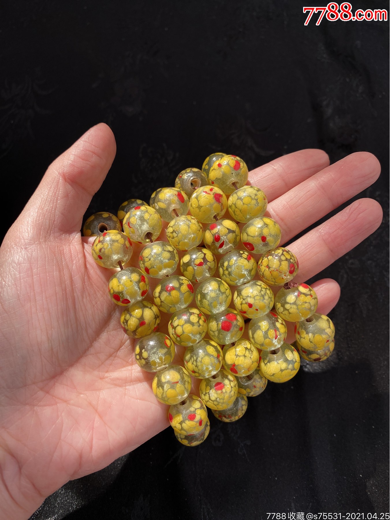 50年代博山琉璃合作社生产点彩老琉璃珠手串5串