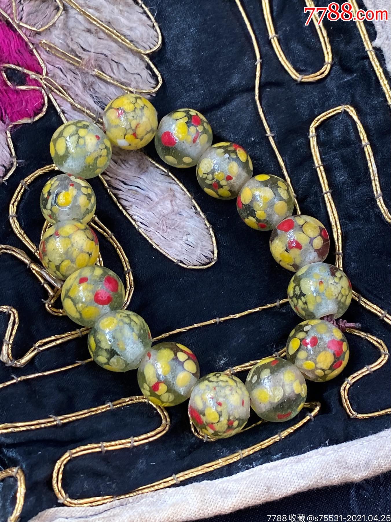 50年代博山琉璃合作社生产点彩老琉璃珠手串5串