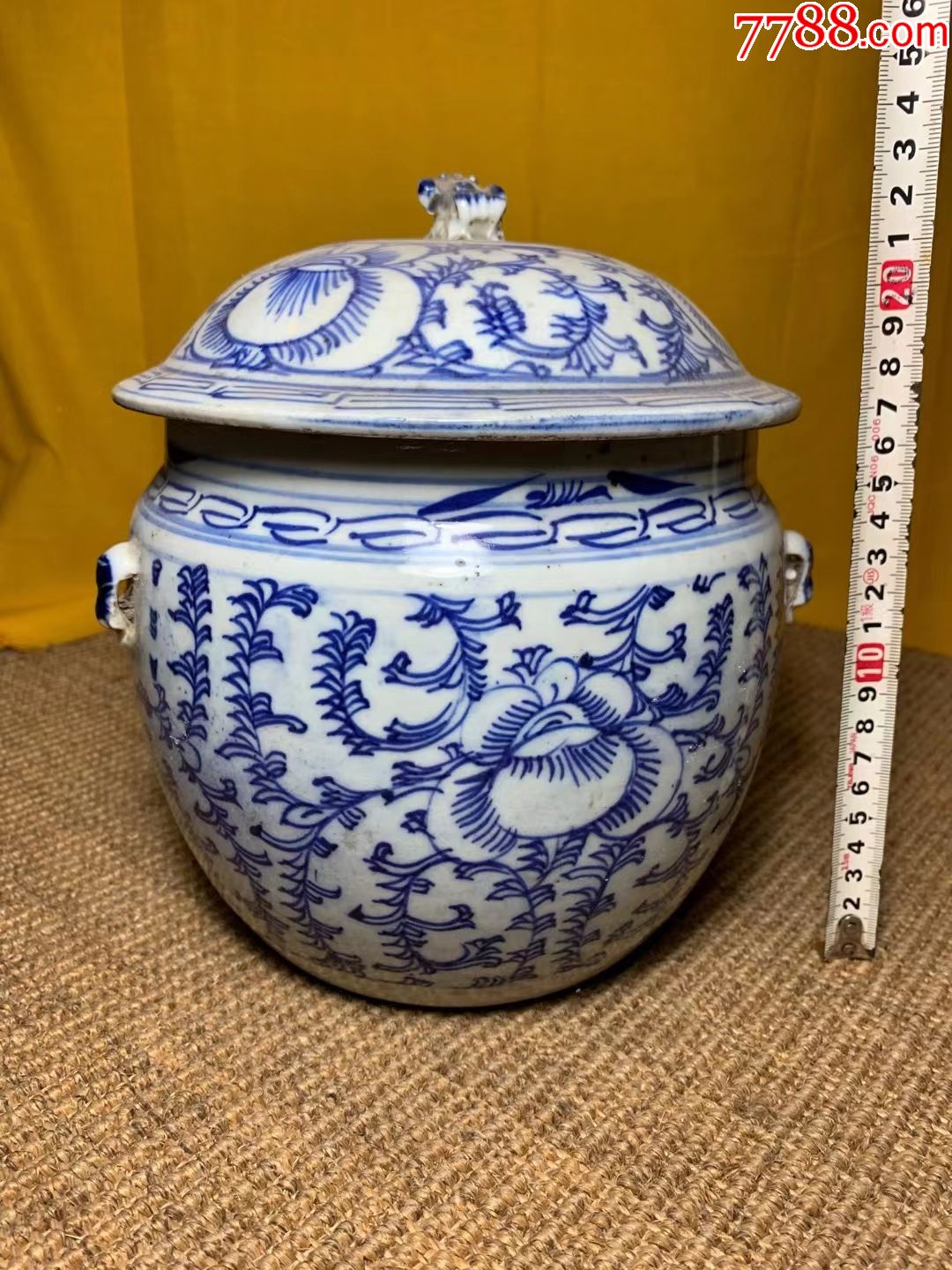 清代青花缠枝四系大尺寸粥罐