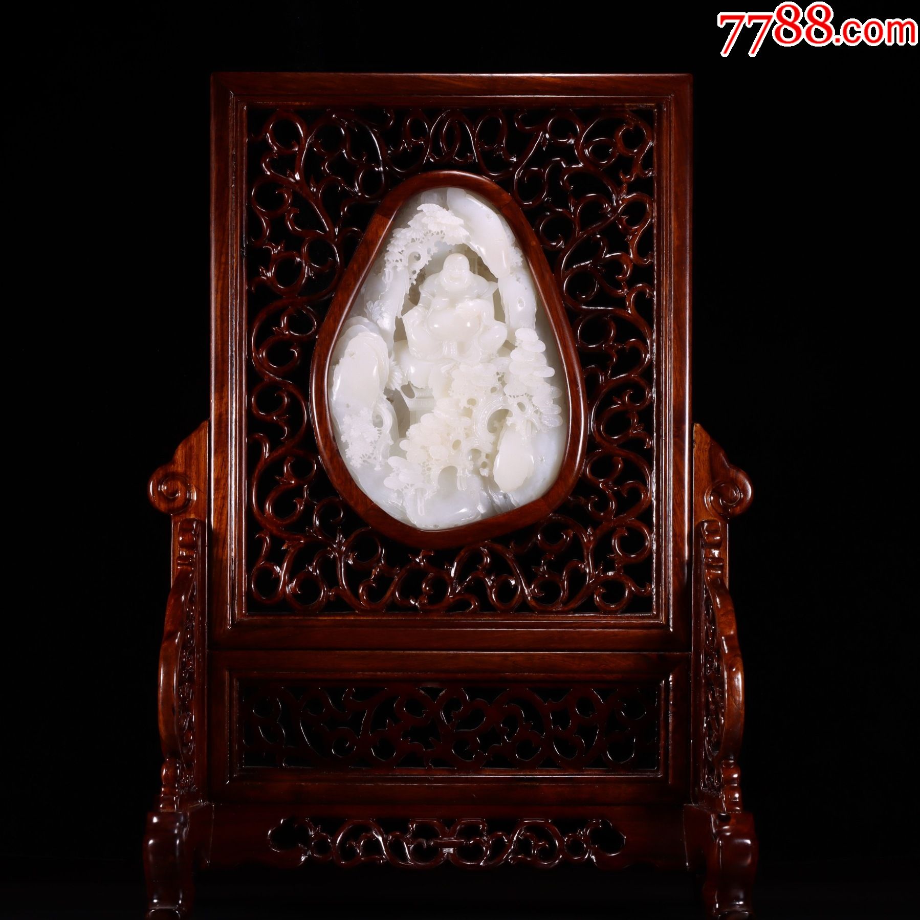 和田玉笑佛屏风