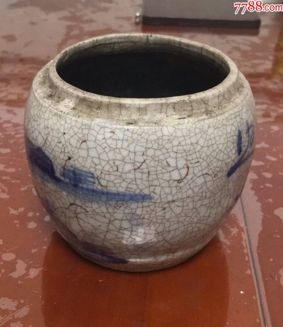 清末民初青花开片瓷罐